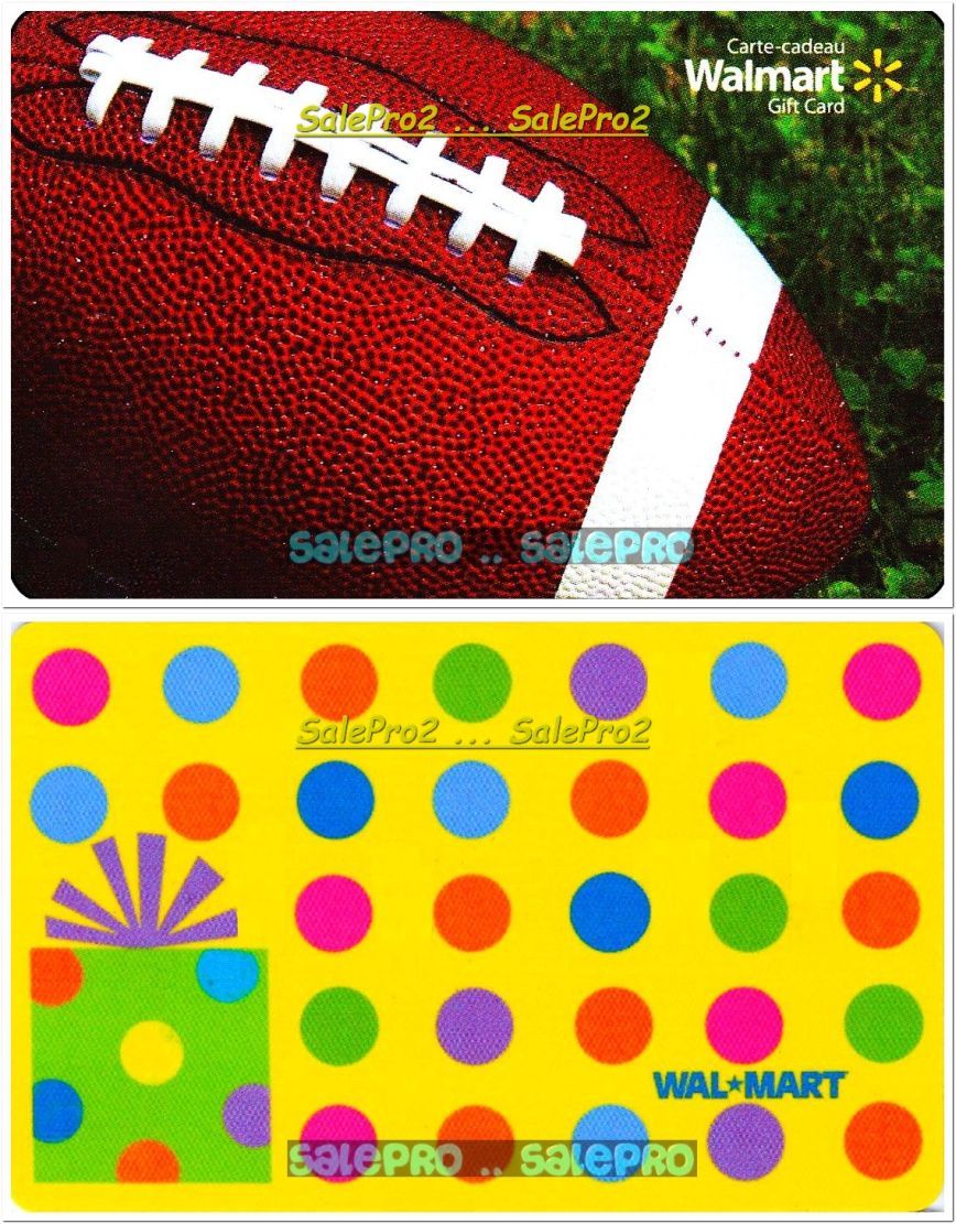 2x WALMART POLKA DOTS & NFL FOOTBALL USA / CANADA RARE COLLECTIBLE GIFT CARD LOT
