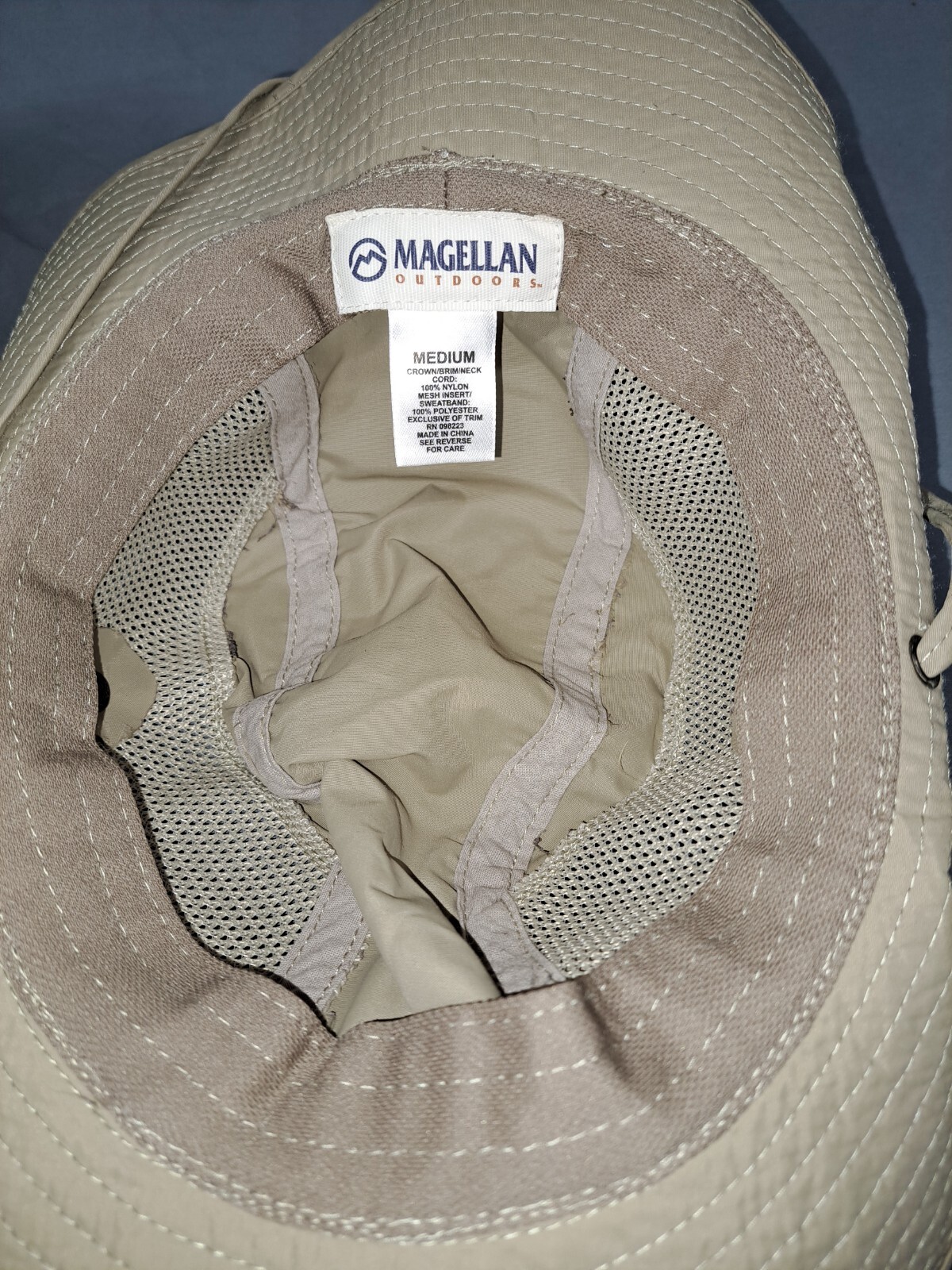 Magellan Bucket Hat Unisex Medium Tan Chin Strap Snap Side Breathable