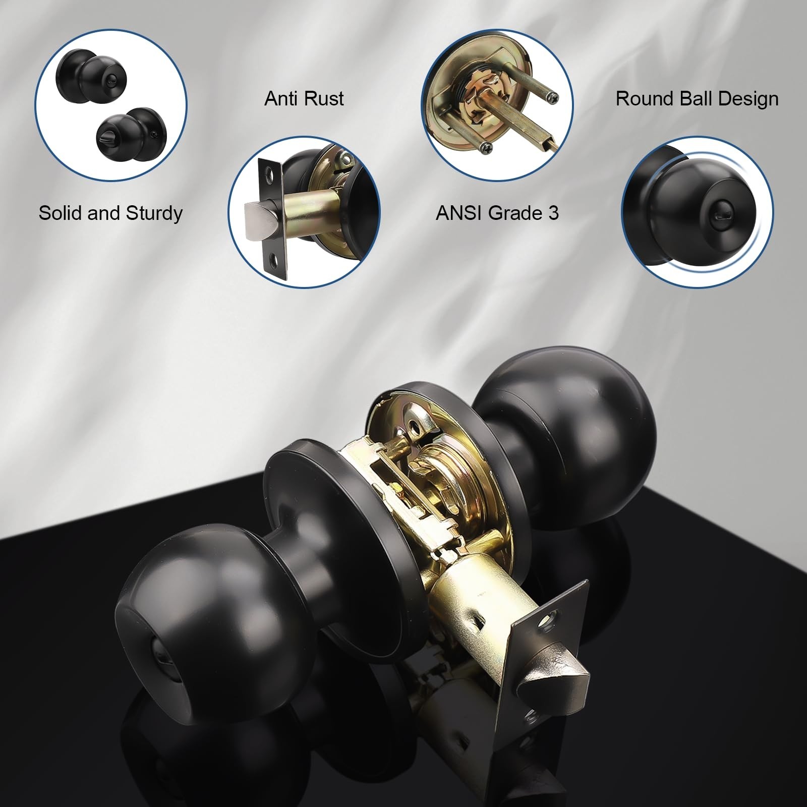 Knobonly 6 Pack Privacy Door Knobs Matte Black, Keyless Door Knobs Interior f...