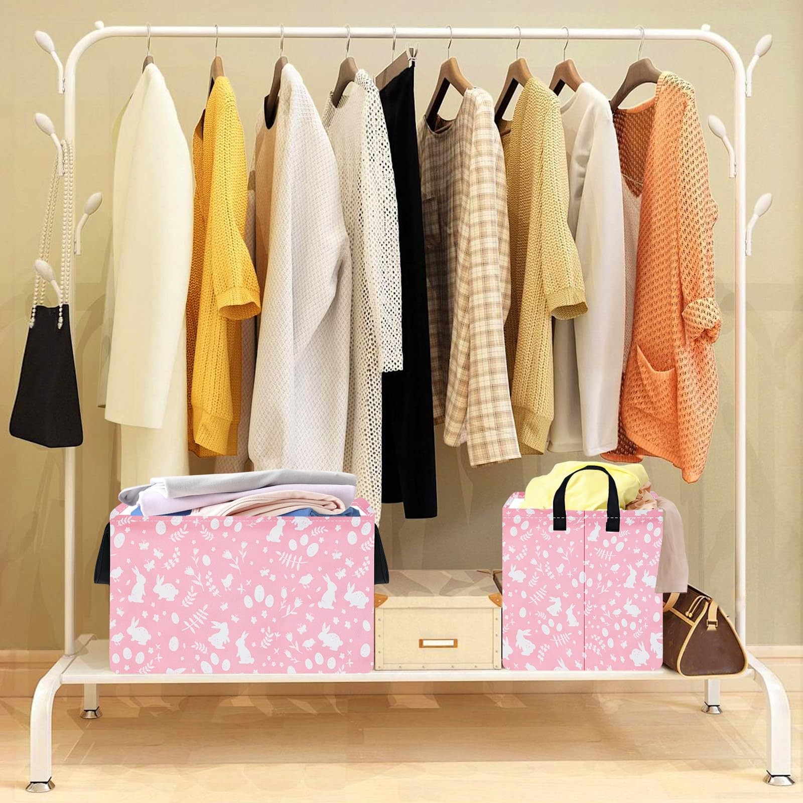 VAIVUSTO Easter Storage Basket Easter Bunny Storage Bin Collapsible Nursery H...