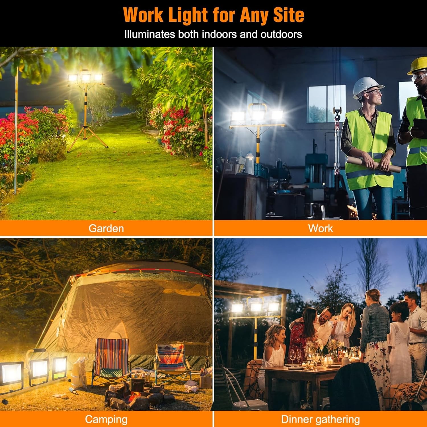 LED Work Lights with Stand, 21000 Lumen, 2-Head Adjustable Work Light