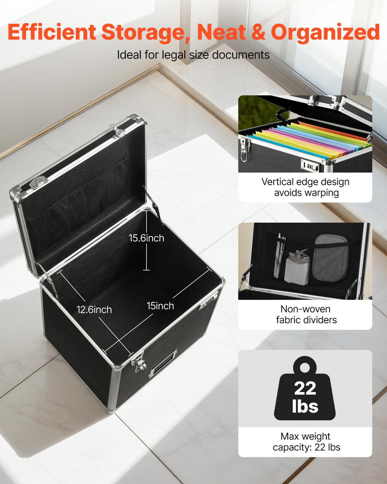 VEVOR Locking Rolling File Storage Box - Mobile Case with Telescoping Handle