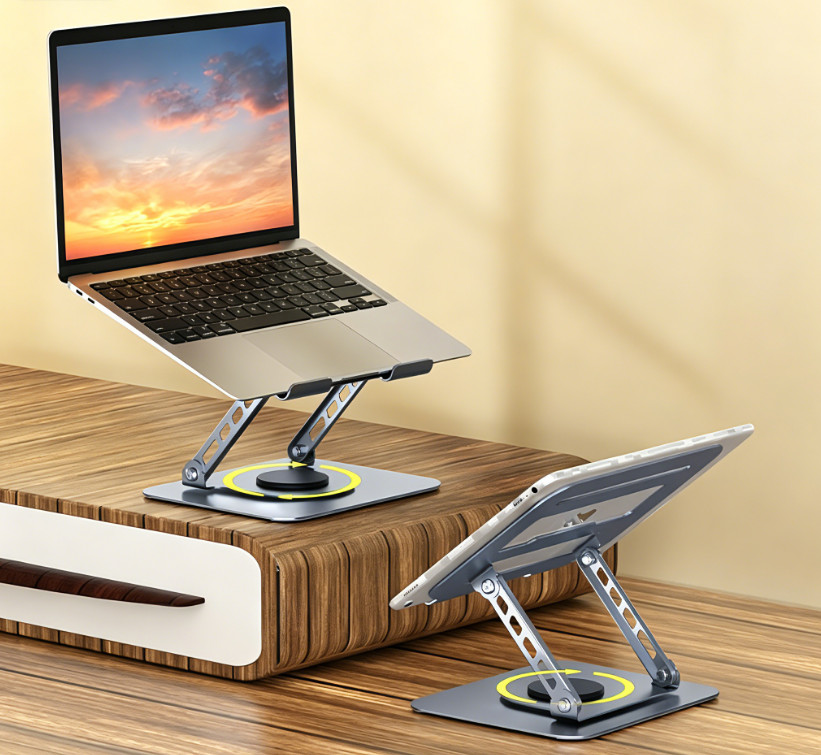Laptop Stand for Desk, Adjustable Computer Stand with 360° Rotating Base (Grey)