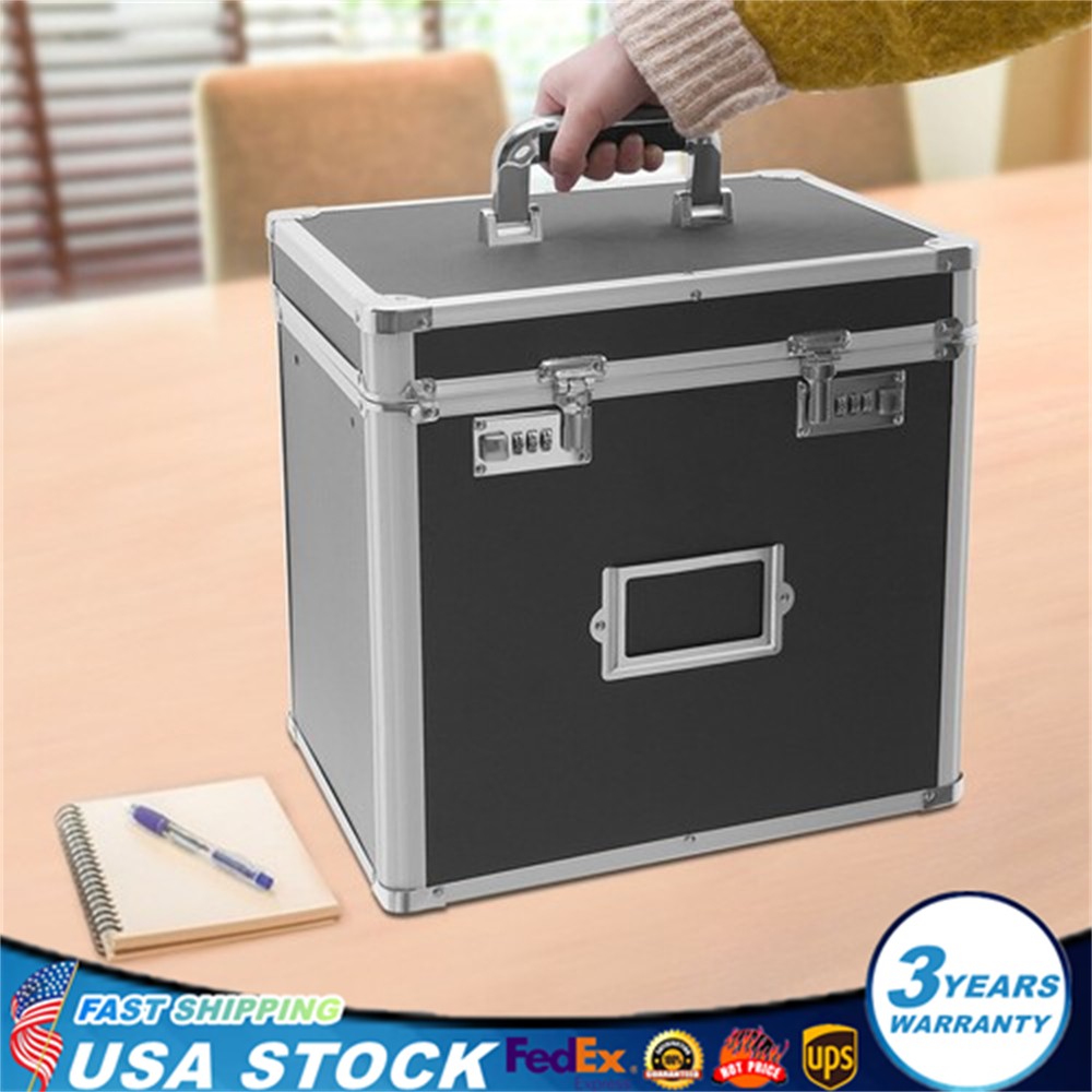 Portable File Cabinet Lock Storage Organizer Home Office Metal Box with Handle