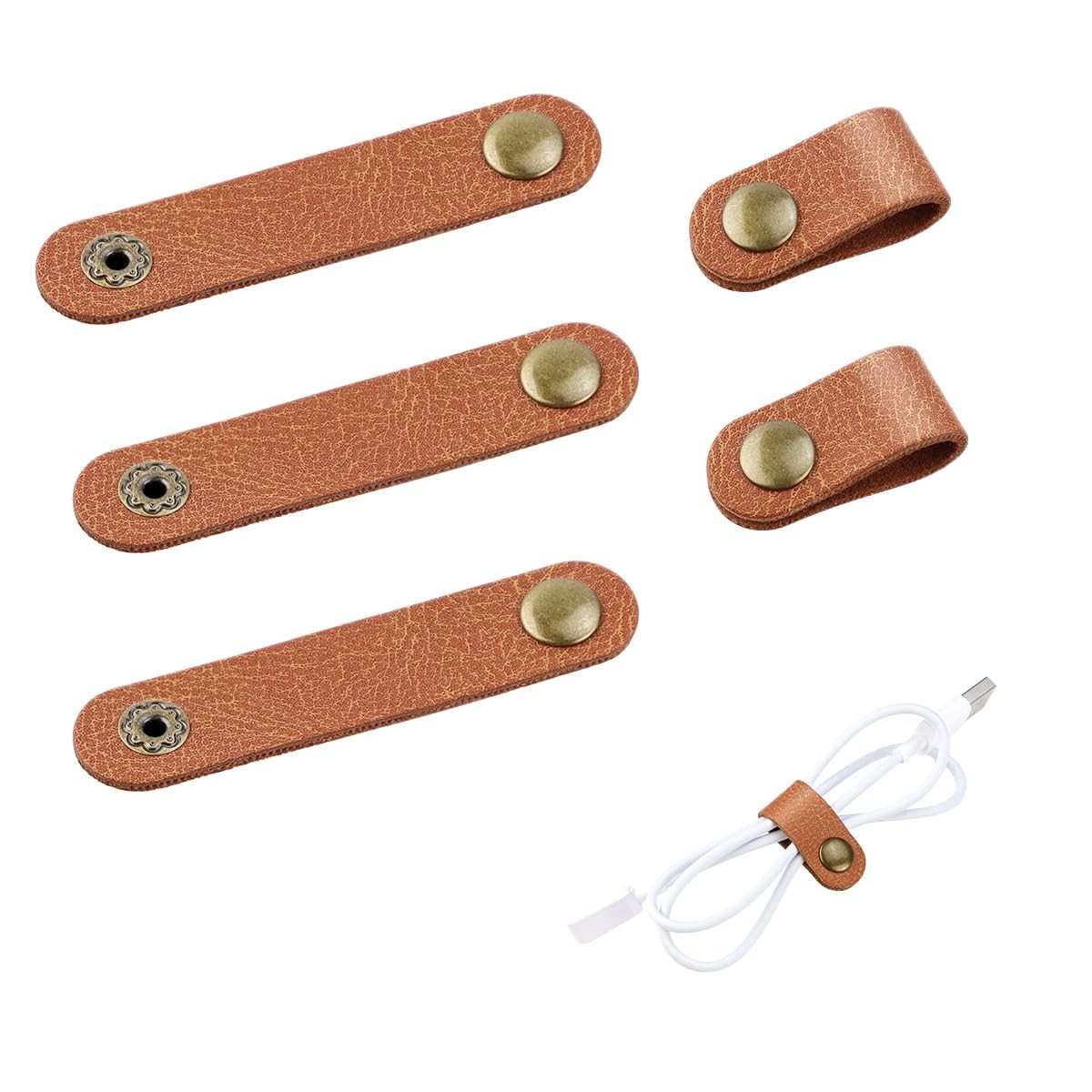 5 Pieces PU Leather Cord Organizer Reusable Cable Keeper for...