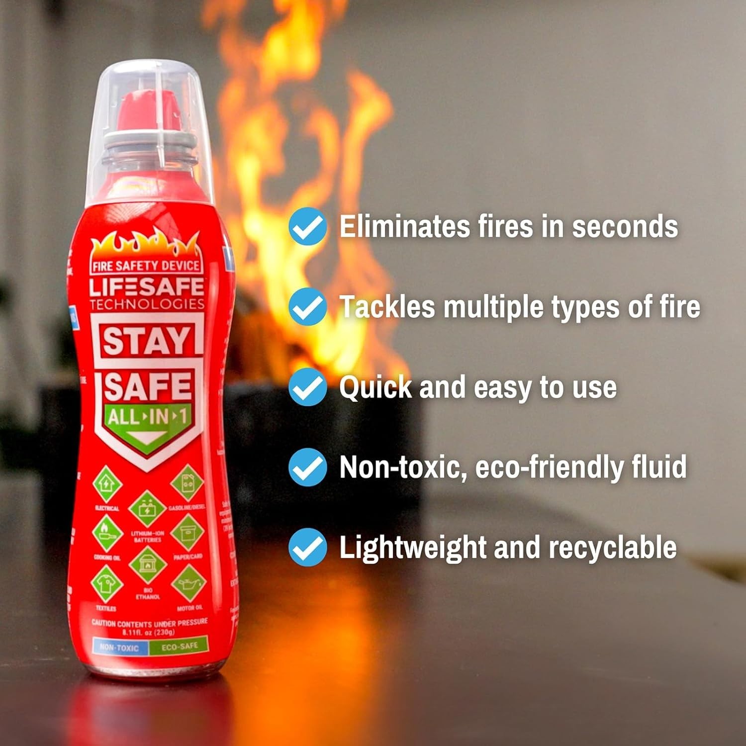 StaySafe Portable Fire Extinguisher – Eco-Friendly Fire Spray for 10 Fire Types