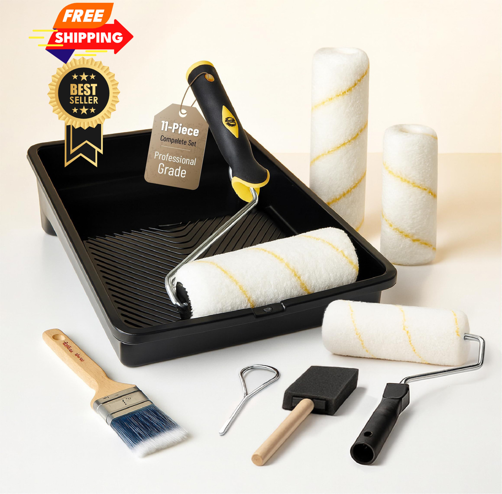 Bates - Paint Tray Set, Rollers, 9 Inch, Black/Yellow Handle