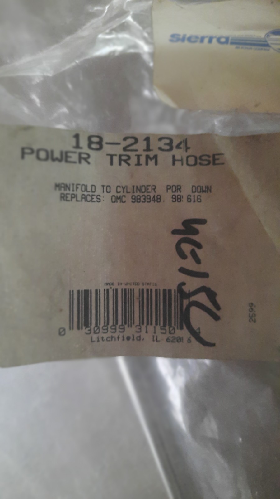 Sierra 18-2134, 983948 Hydraulic Trim Hose NOS
