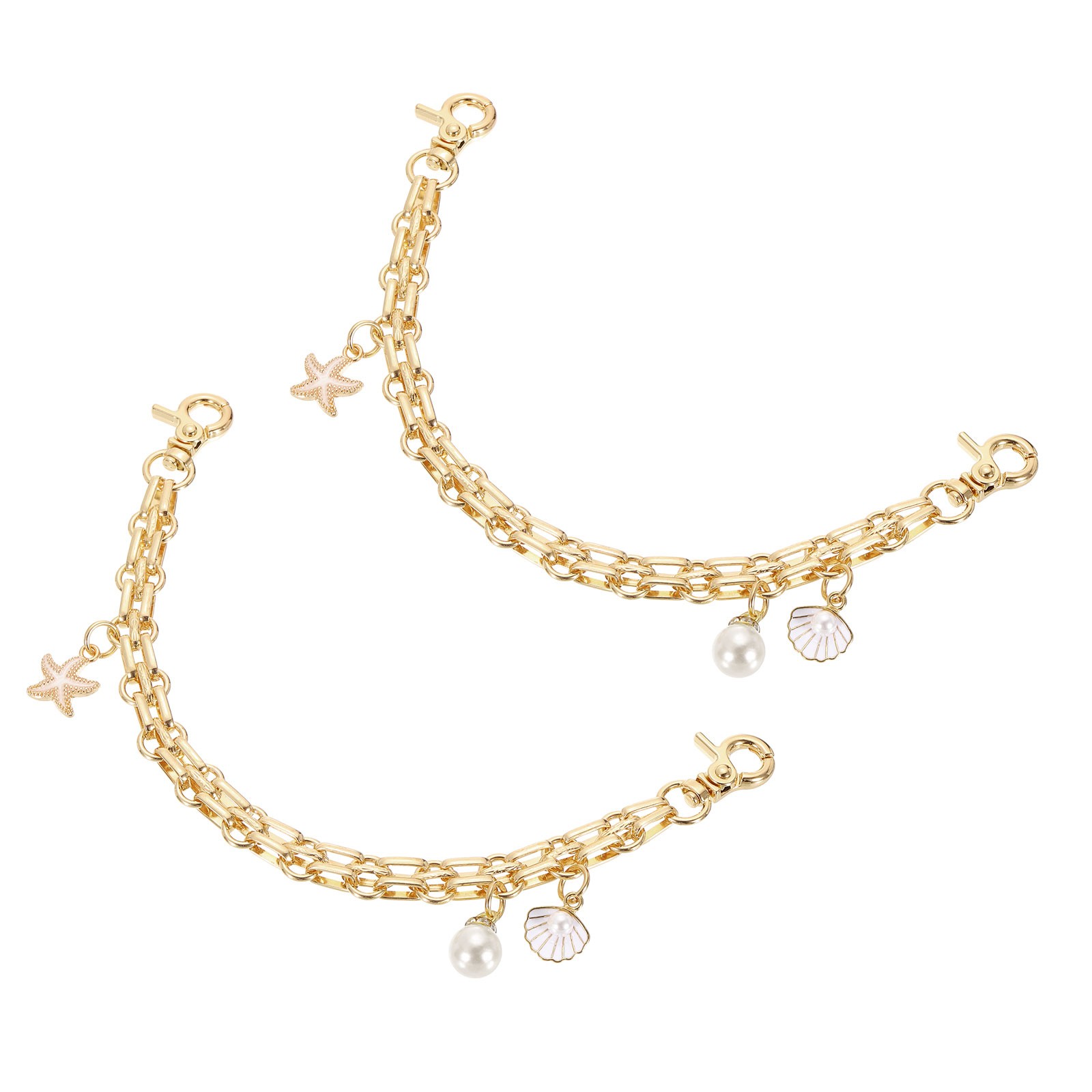 2Pcs 10" Shell Pearl Combination Pendant Handbag Chain Straps, White