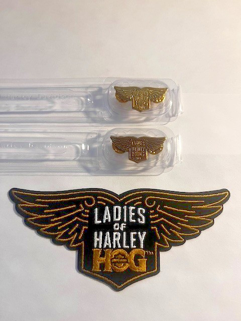 Ladies of Harley Hog Embroidered Sew On Patch & 2 Pins  Harley Davidson Club