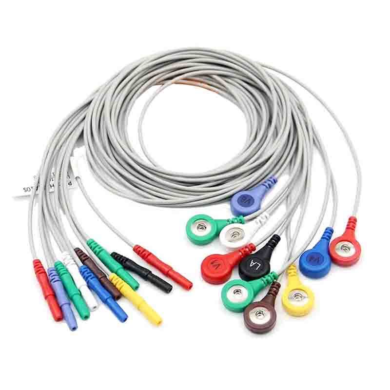 Din 1.5mm 10-lead snap Type ECG/EKG TPU Cable With Leadwire For Patient Monitor