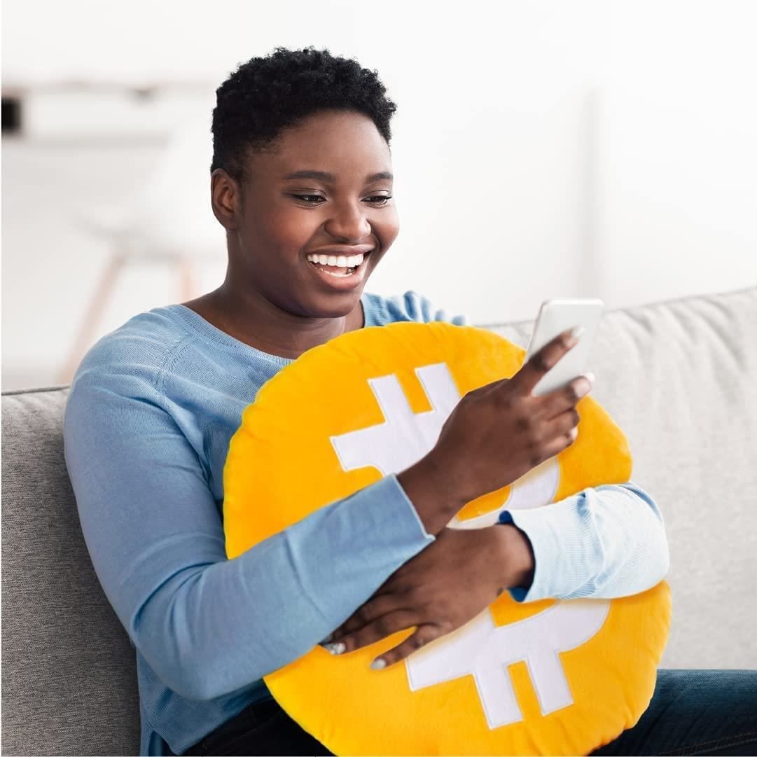 Mighty Mojo Bitcoin Gold Coin 15" Logo Throw Pillow Home Decor