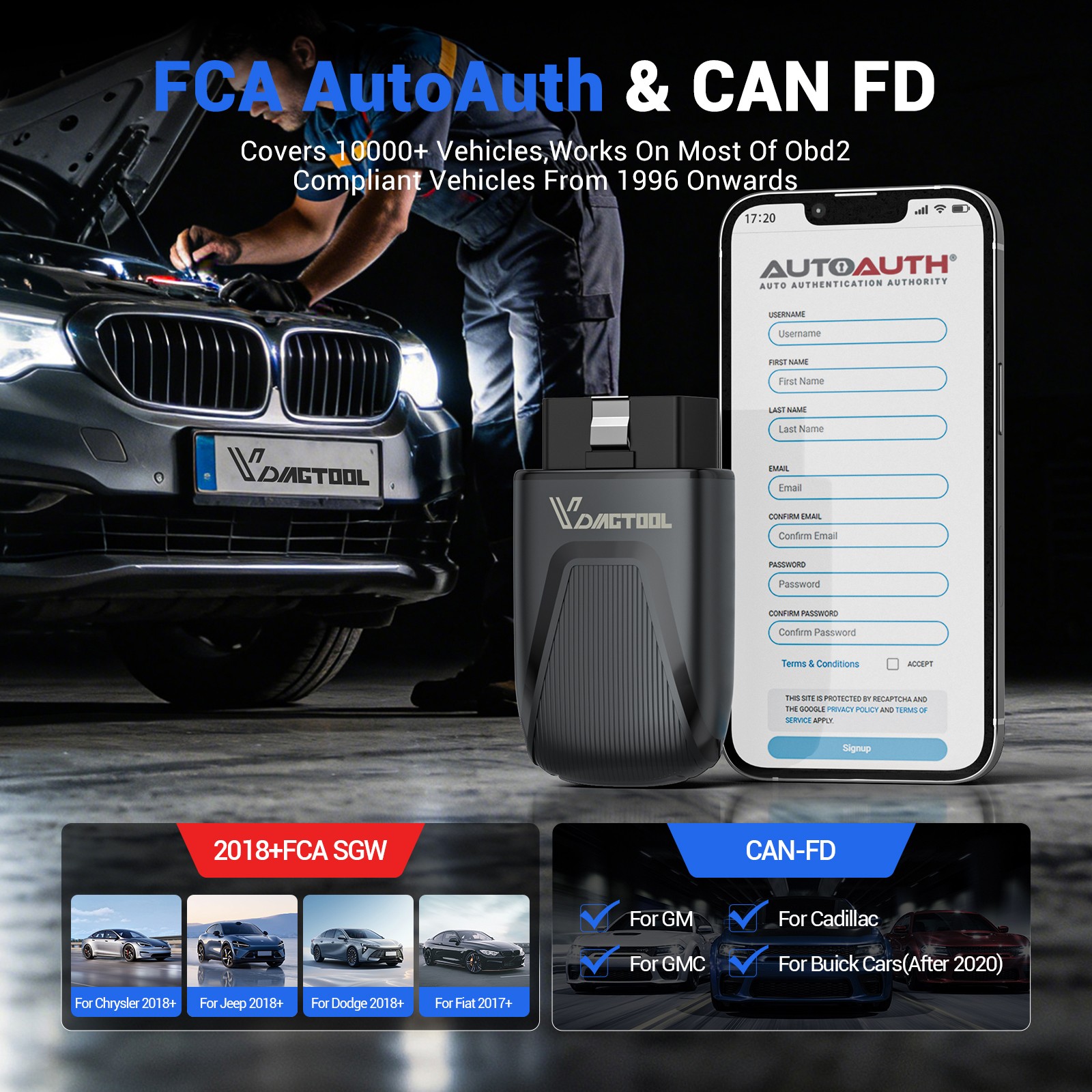 Vdiagtool D100 Bluetooth OBD2 Scanner All System Crank Sensor Throttle Relearn