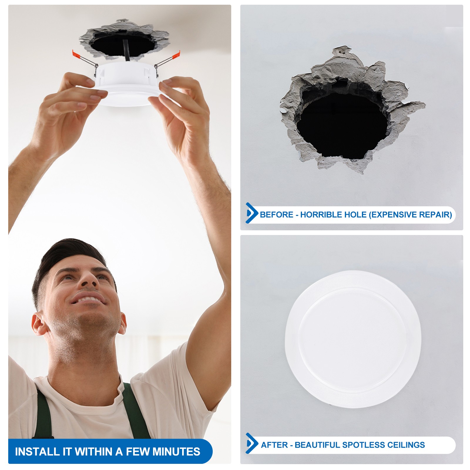 2Pack 6.5" Spring Ceiling Cover Plate Suitable for 4.9-6.1" Round Hole, White