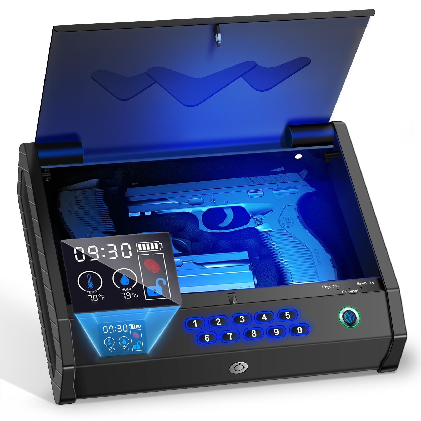 Gun Safe, Biometric Gun Safes for Handgun with LCD of Temp Humidity Battery, ...