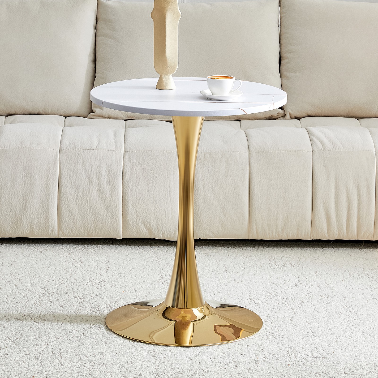 Round Dining Table, 23.6" Circle Tulip Table with Thickened Tabletop & Metal P