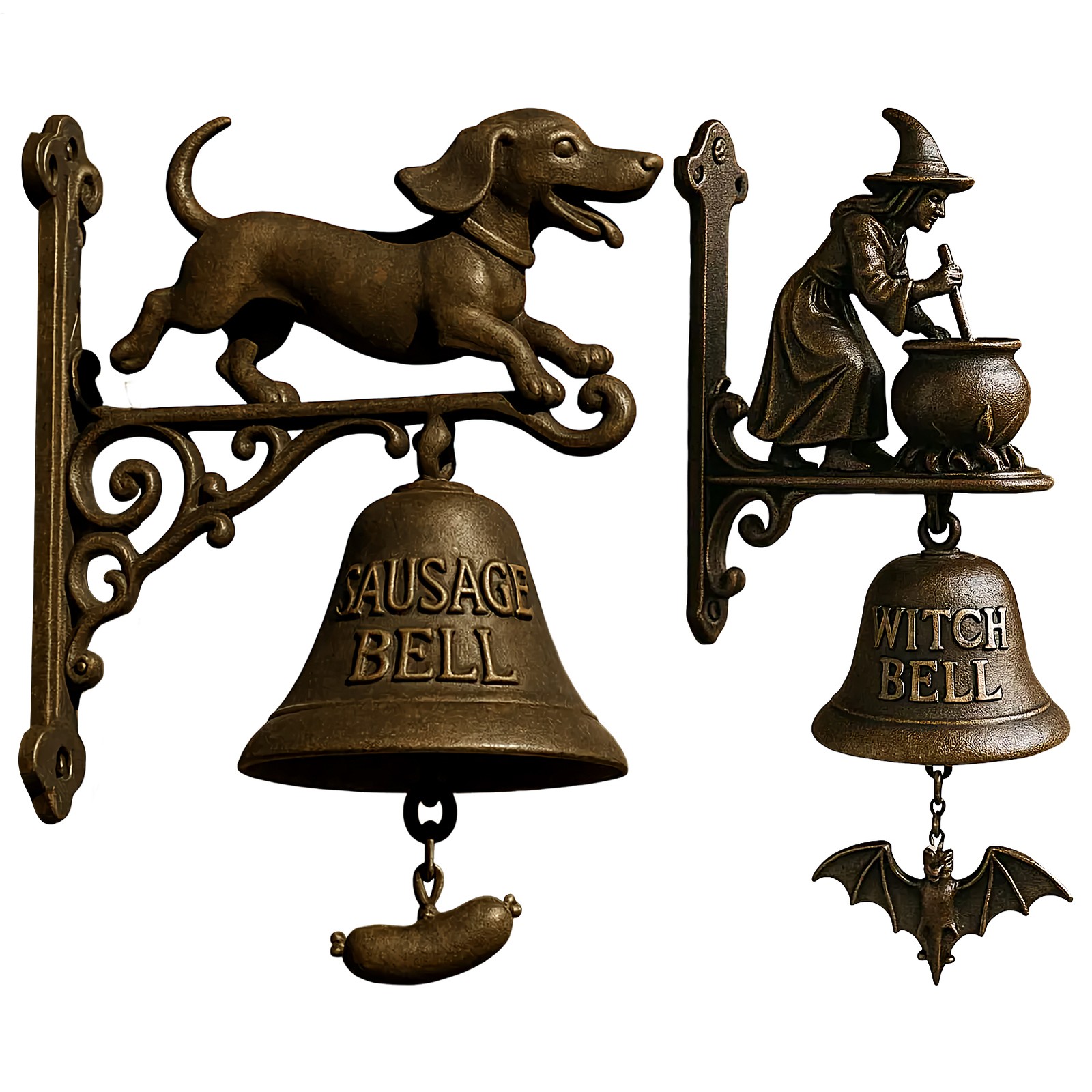 Vintage Outdoor Dinner Bell Retro Farmhouse Door Chime Witch Dachshund Shape
