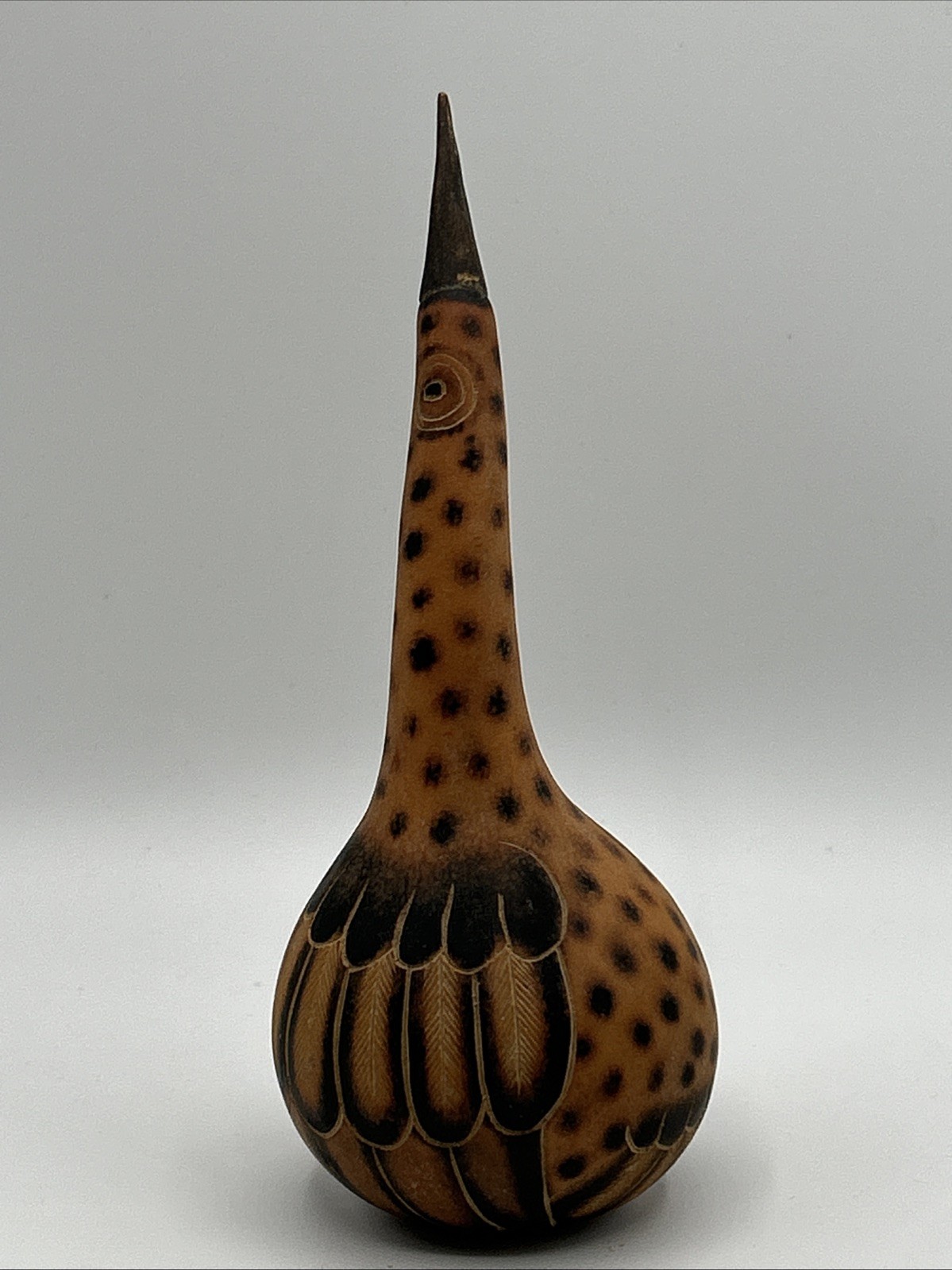 Hand Carved Peruvian Gourd Bird Primitive 6.5”