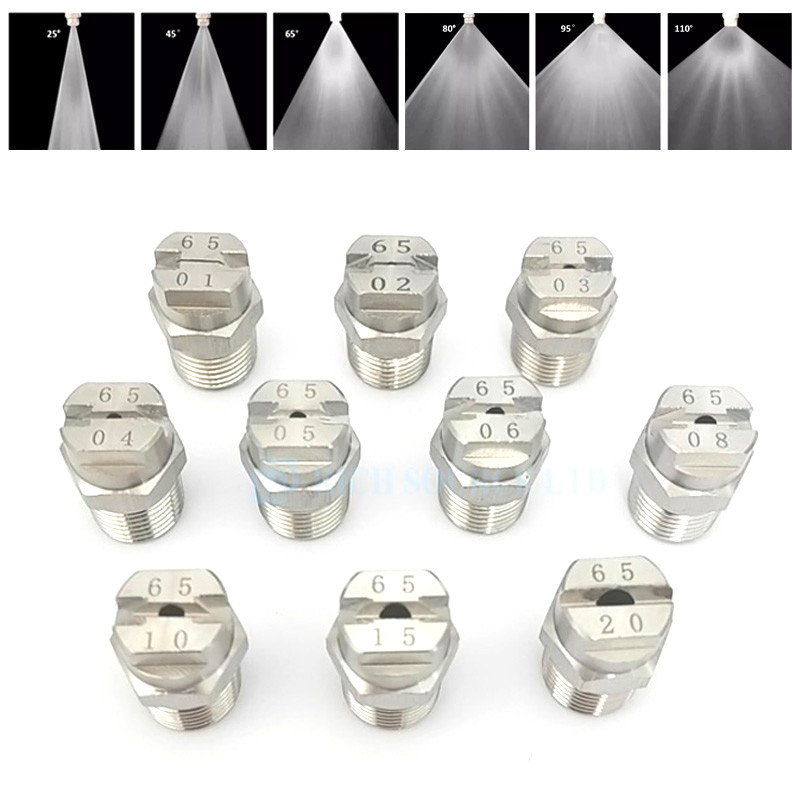2Pcs 1/4" BSP 304SS Flat Fan Nozzle 15°-110° for Pressure Spray Cooling Cleaning