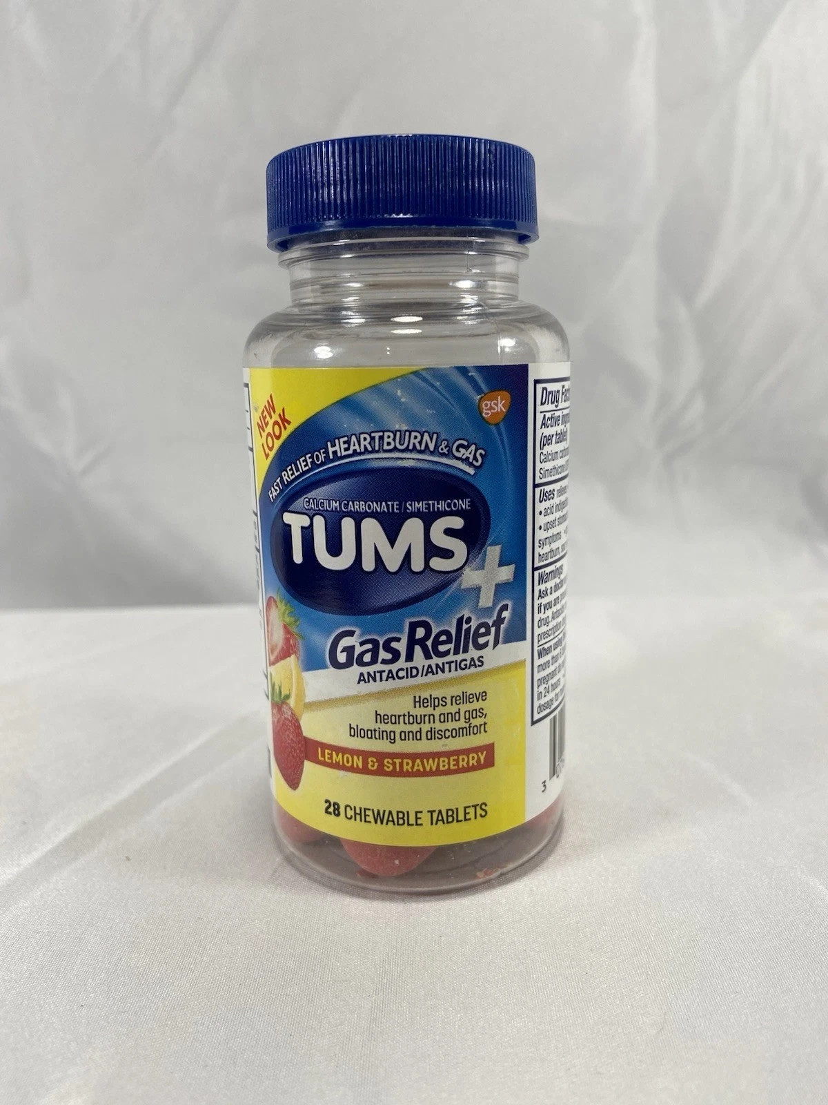Tums Chewy Bites Gas Relief Antacid Lemon/Strawberry 28 Chewable Tablets