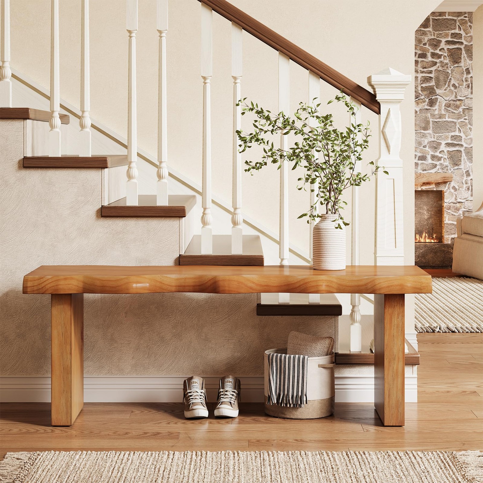47 Solid Wood Bench Farmhouse Entryway Bedroom Dining Easy Assembly Brown