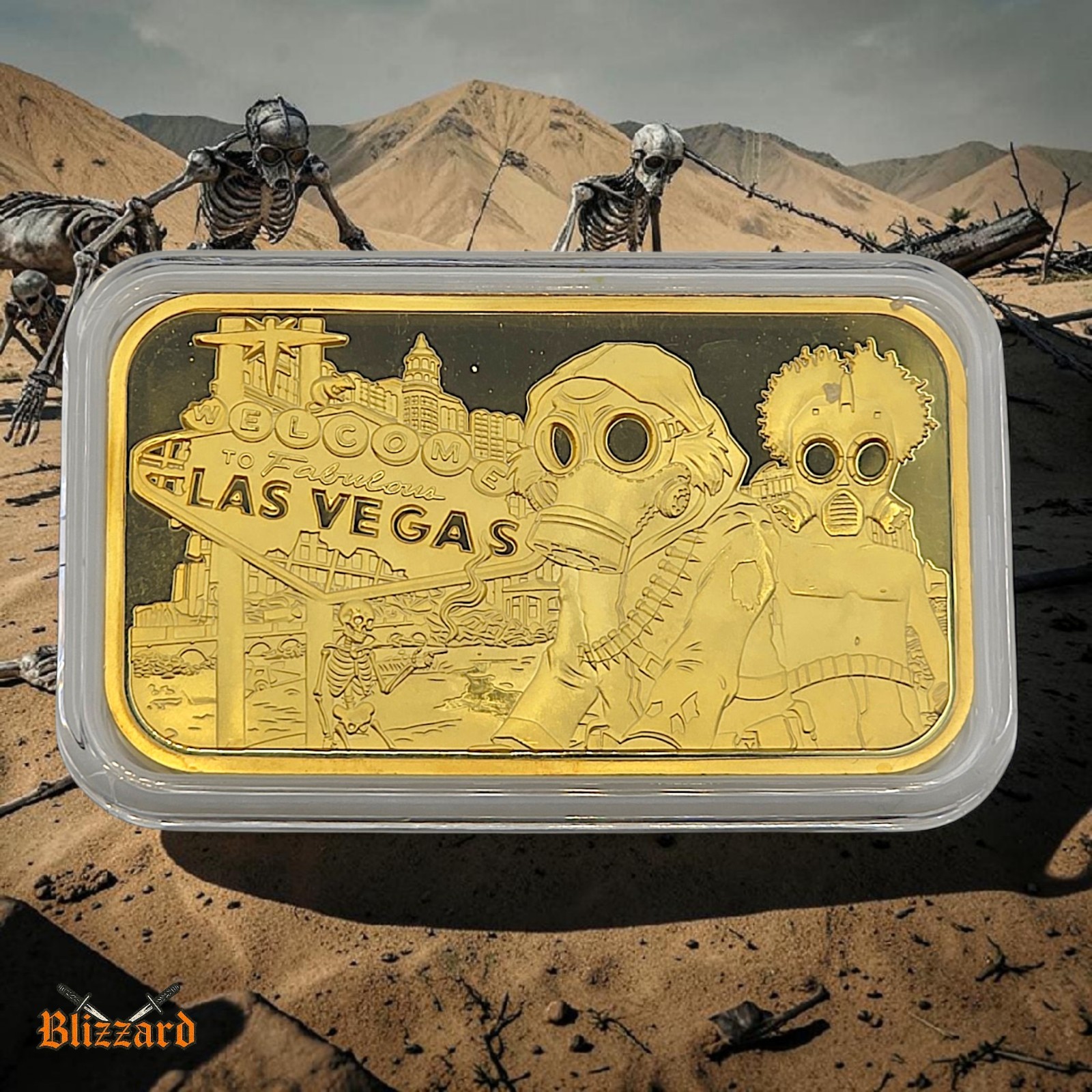 All-Chips x Black Hand Bullion Fallout Vegas 1 oz .999 Silver GP Gilt COA #14/25