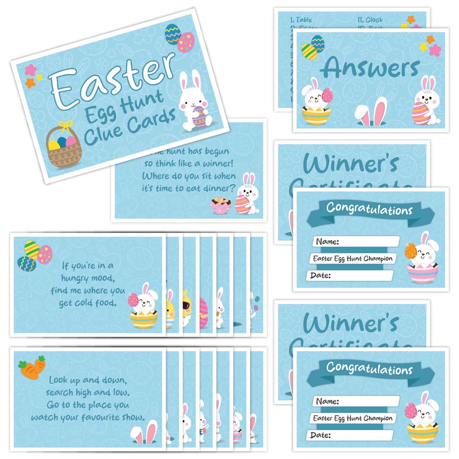 Easter Egg Hunt Clue Cards for Children Kids - Large Easter Scavenger Hunt In...