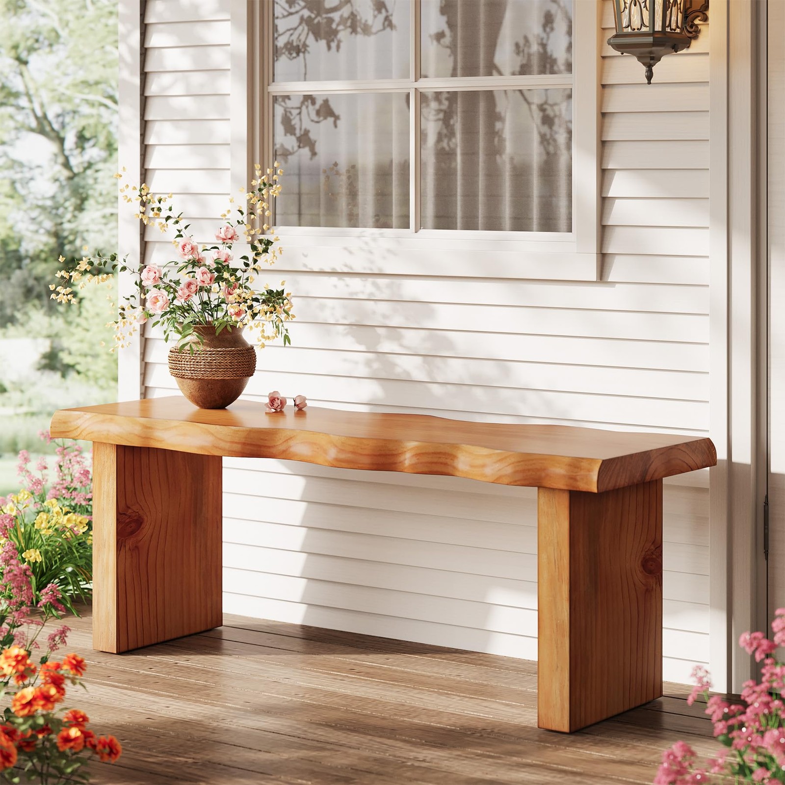 47 Solid Wood Bench Farmhouse Entryway Bedroom Dining Easy Assembly Brown
