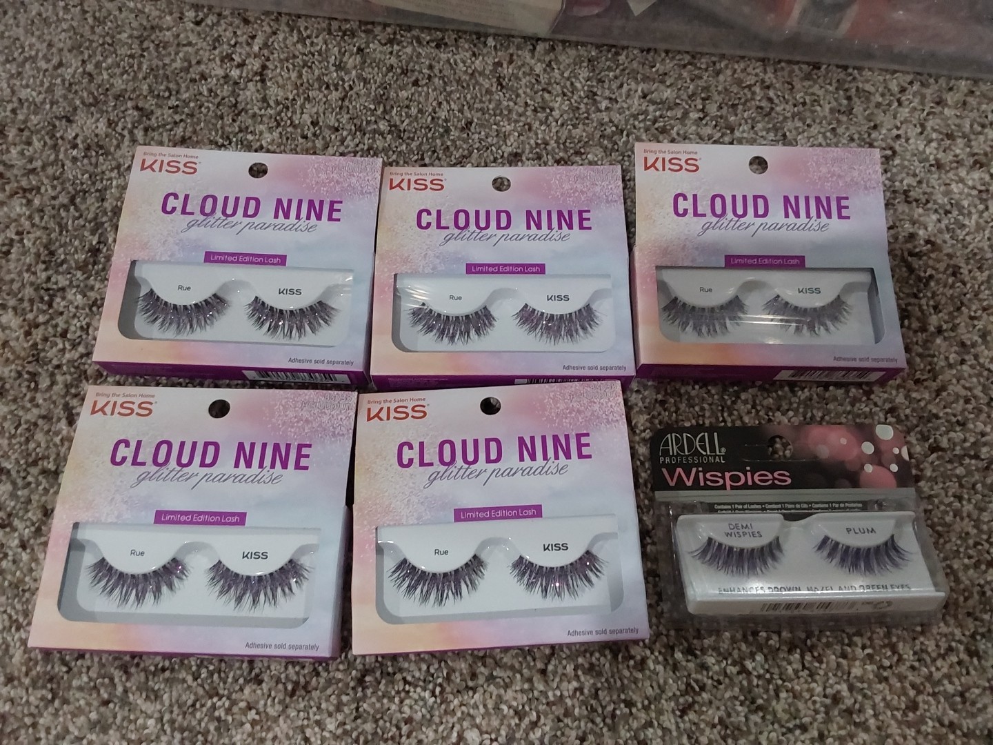 LOT/6 PAIR KISS CLOUD NINE GLITTER PARADISE RUE/ARDELL PLUM DEMI NEW!