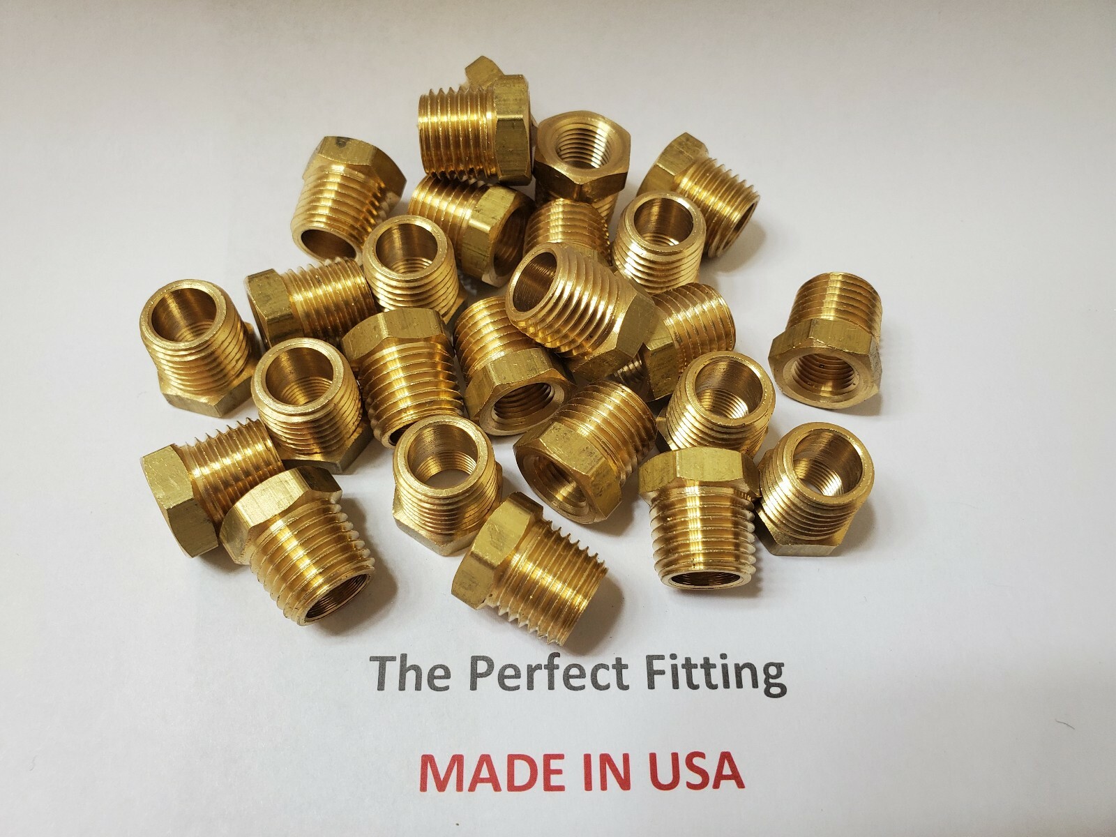 Lot of 25 Pcs. Brass Hex Reducing Bushing 1/4" Male NPT x 1/8" Female NPT