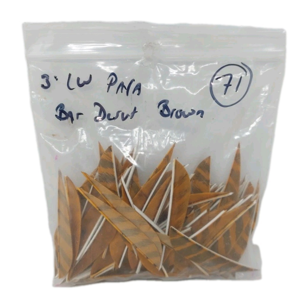71 Count Archery Arrow Feathers 3" Left Wing: Parabolic Barred Desert Brown