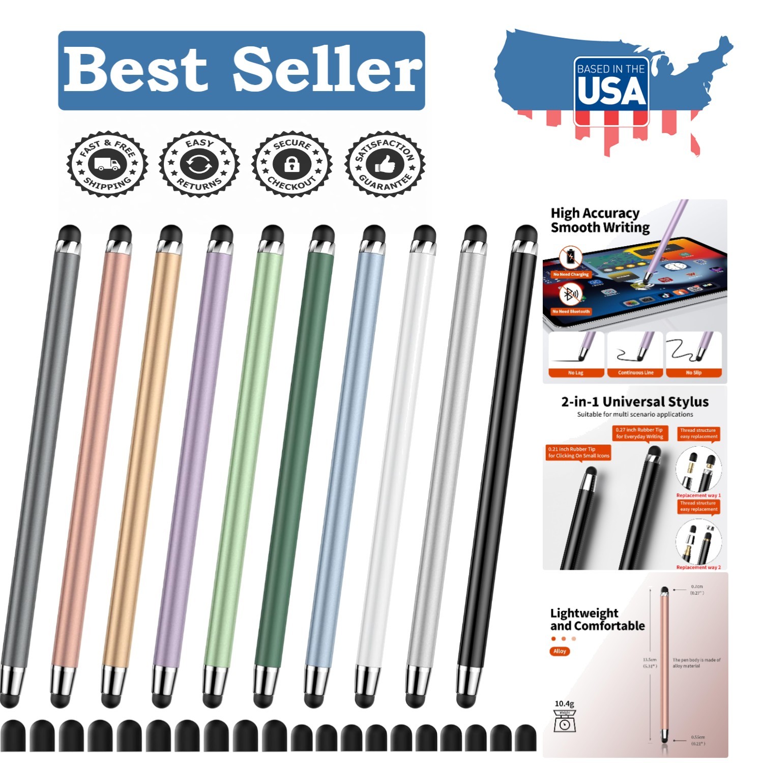 10 PCS High Precision Stylus Pen Set with 20 Replaceable Tips for Touchscreens
