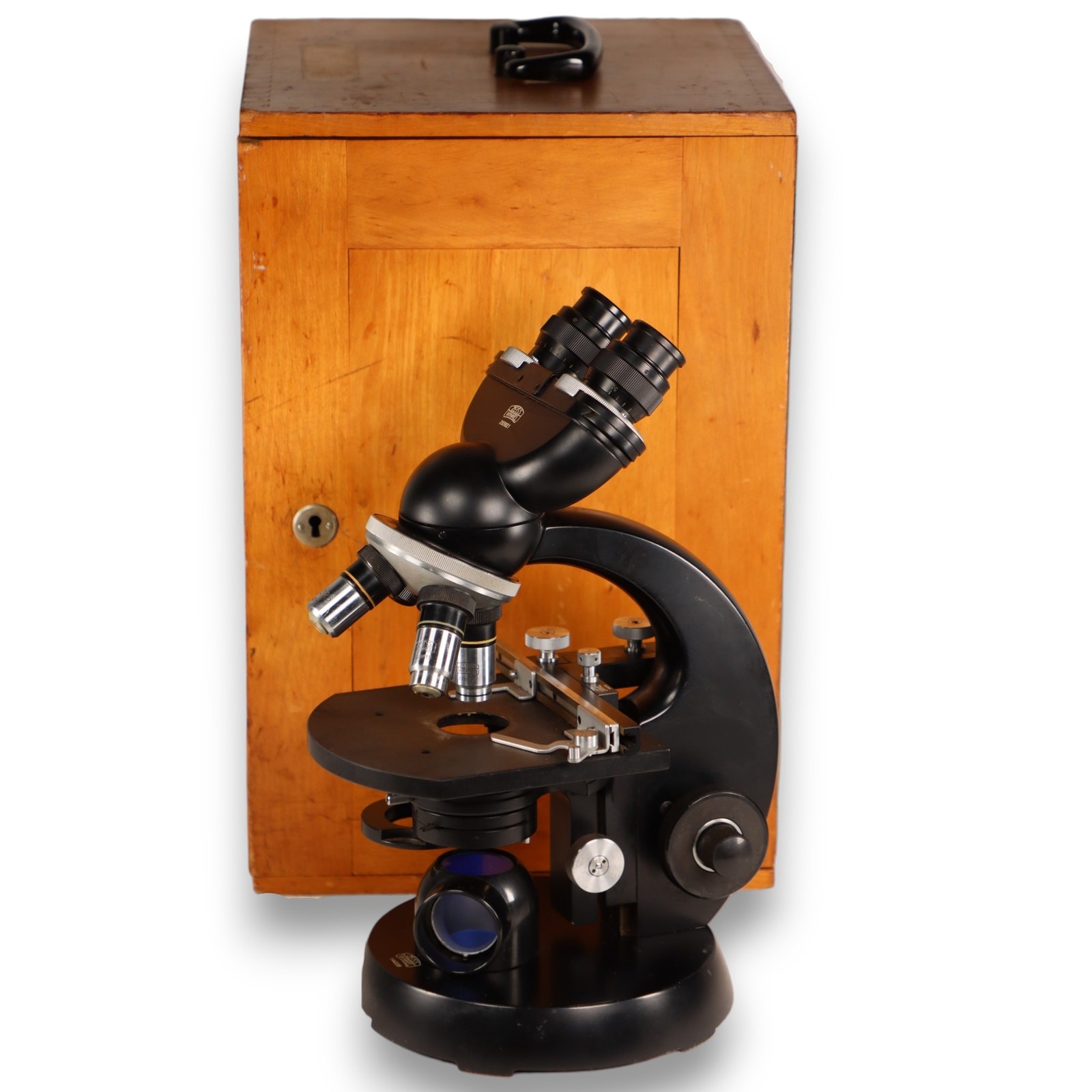 Zeiss Winkel Standard GF Binocular Microscope 4 Objectives Case Vintage 1950's