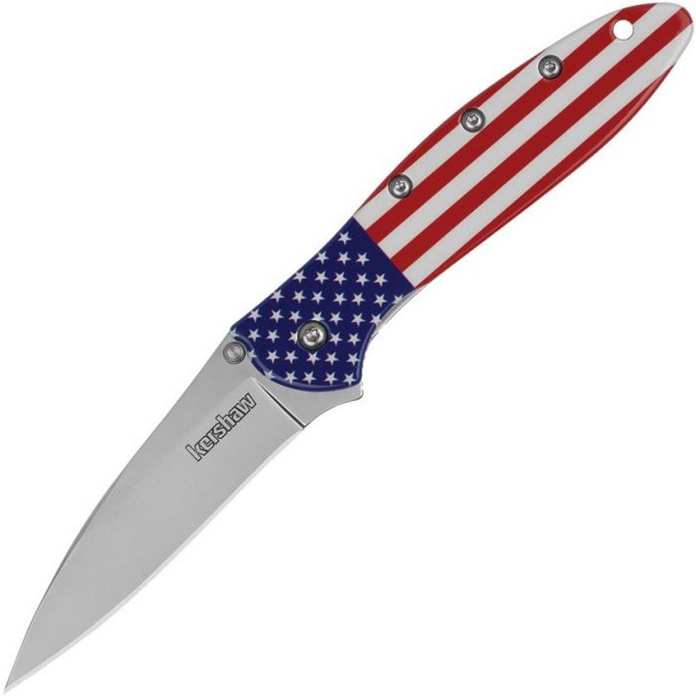 Kershaw Leek Liner American Flag Pattern Stainless Handle Pocket Knife - 1660USA