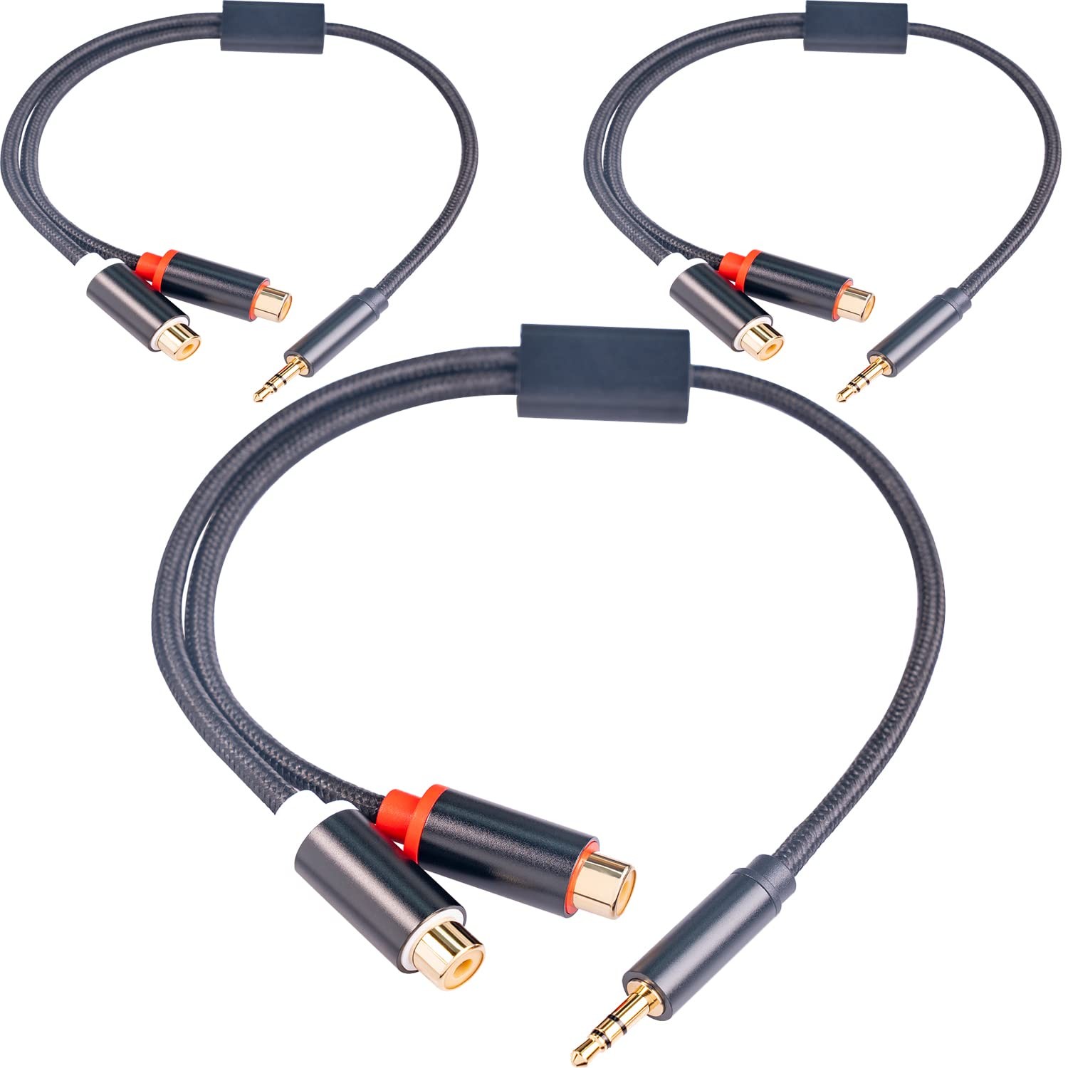 RCA 3.5mm Male to Female Adapter - 1ft (3-pack) Hi-Fi Sound 1 feet, Black