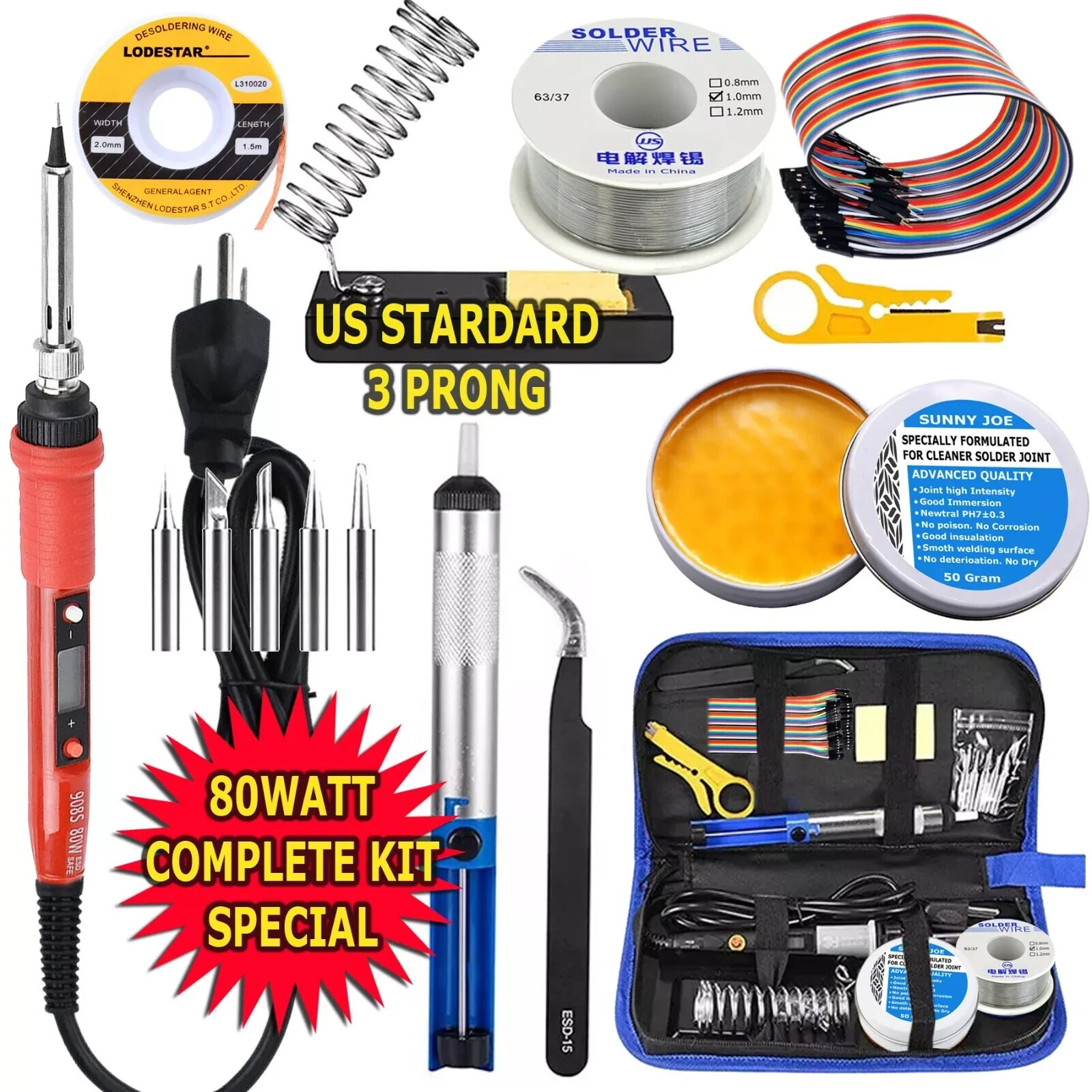 80W Electric Soldering Iron Welding Gun Tool Kit Solder Wire Desoldering Pump