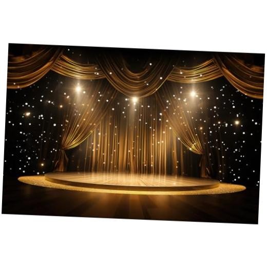 Stage Podium Backdrop Golden Stage Curtain Spotlights 7x5ft Orange_Black