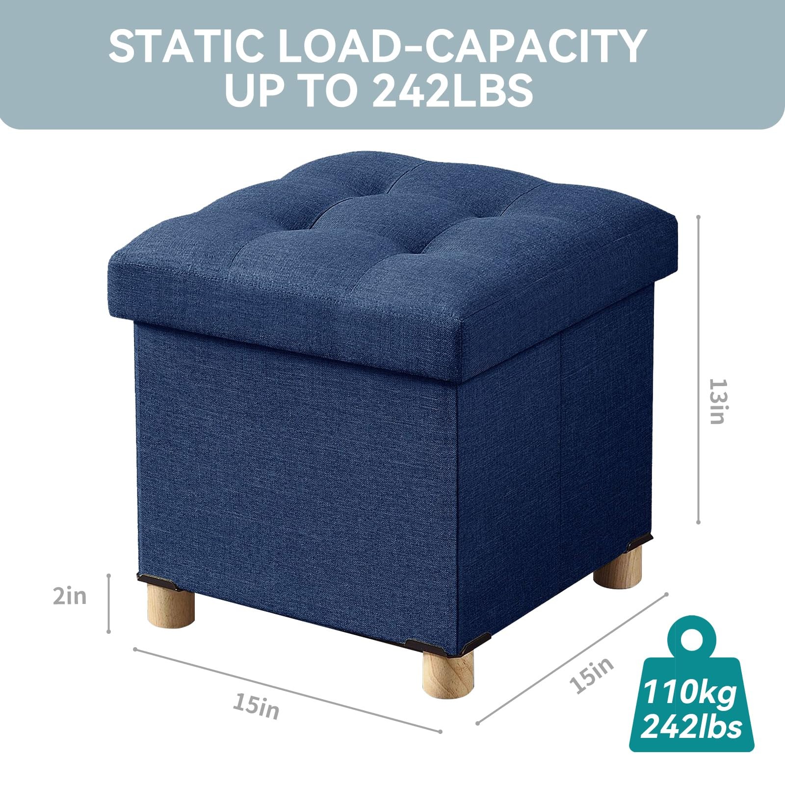 BRIAN & DANY Ottoman with Storage, Small Storage 15"x15"x15", Blue