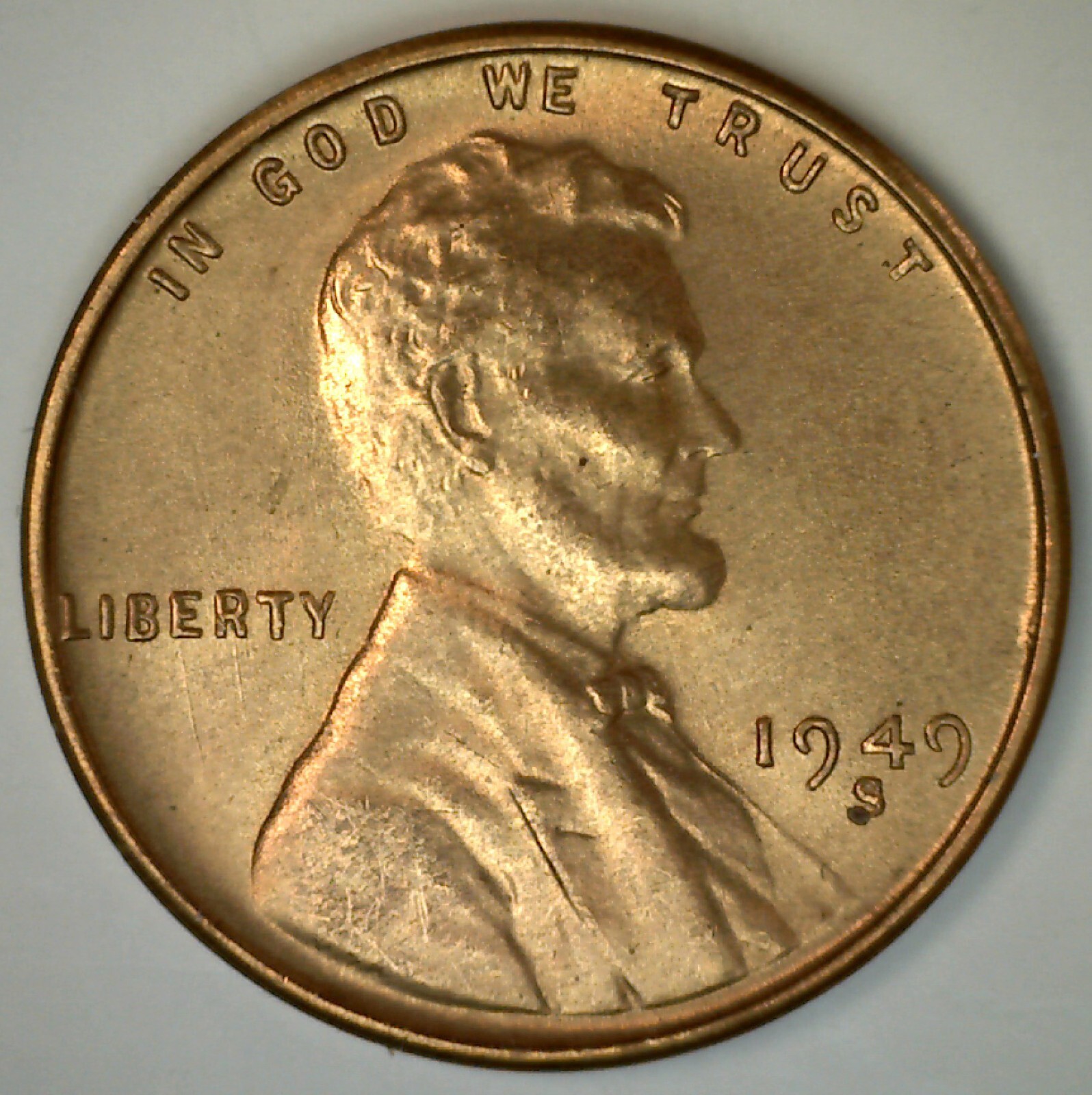 1949 S Uncirculated Lincoln Wheat Cent Coin Nice Red Penny San Francisco 1c