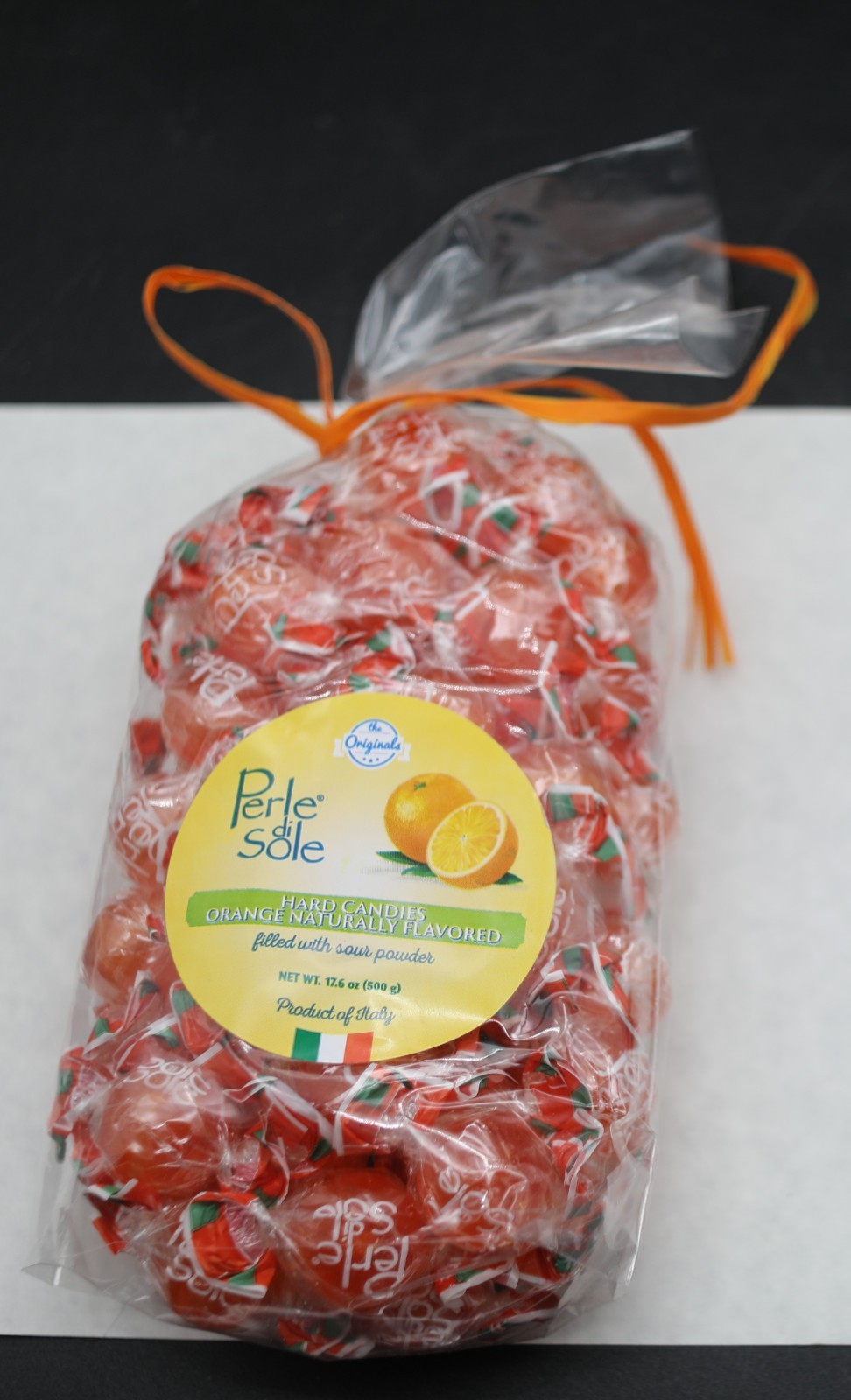 Perle Di Sole Orange Flavor Hard Candies Filled w/ Sour Powder 17.6oz Italy 2028