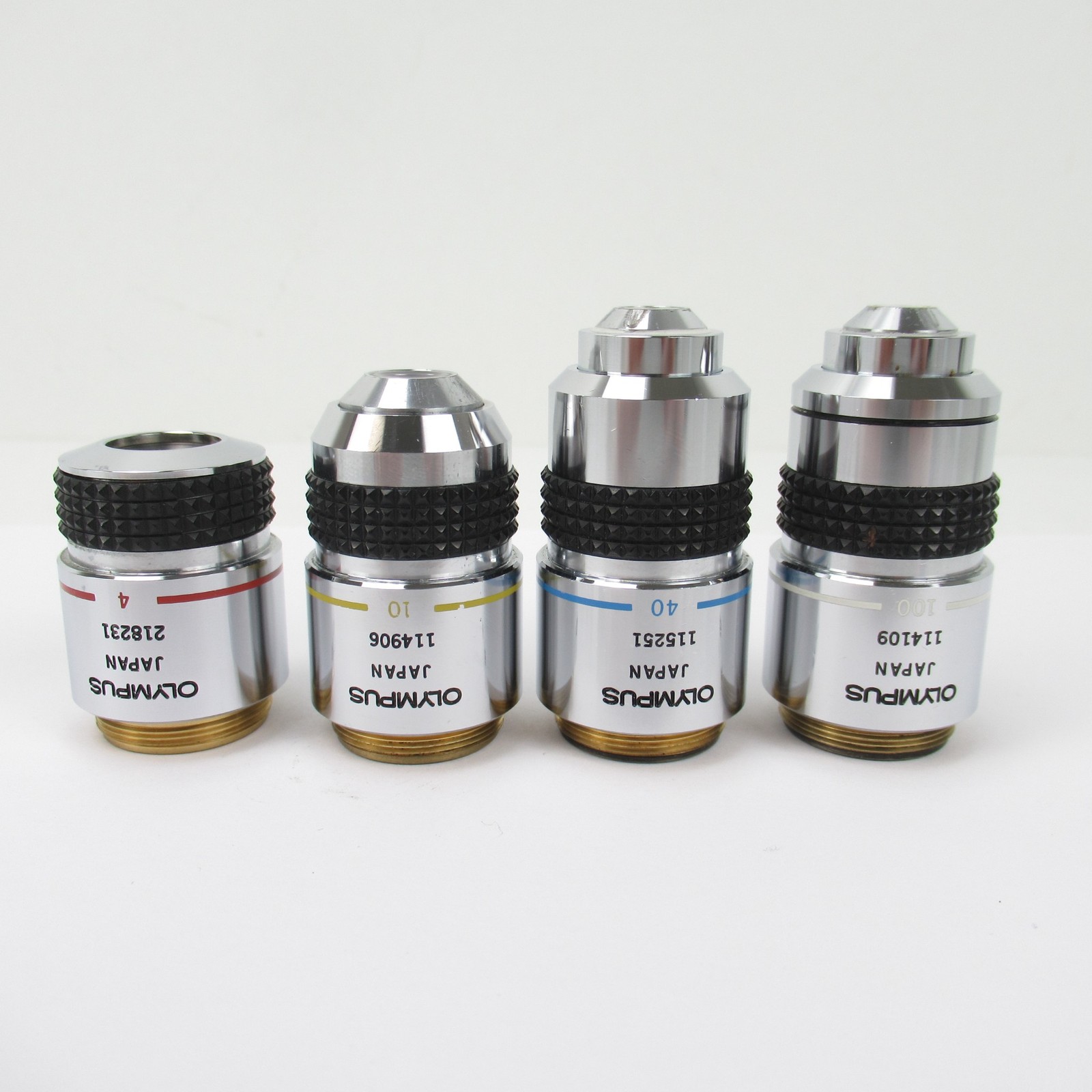 OLYMPUS SPLAN 4, 10, 40 & 100 MICROSCOPE OBJECTIVE SET - 4X, 10X, 40X & 100X
