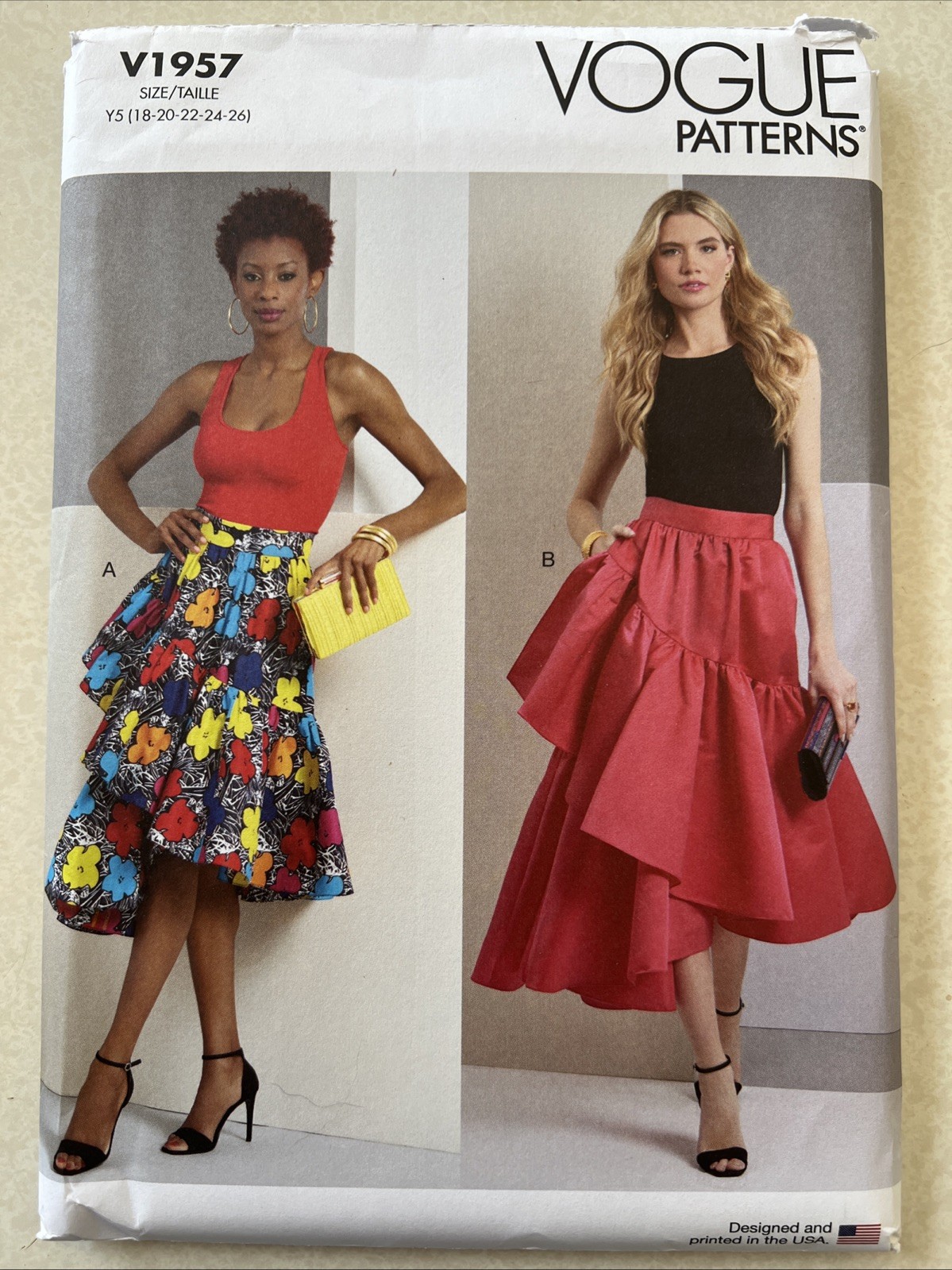 UNCUT  Vogue V1957 Misses Asymmetric Ruffle Skirts Y5 (18-20-22-24-26) Pattern