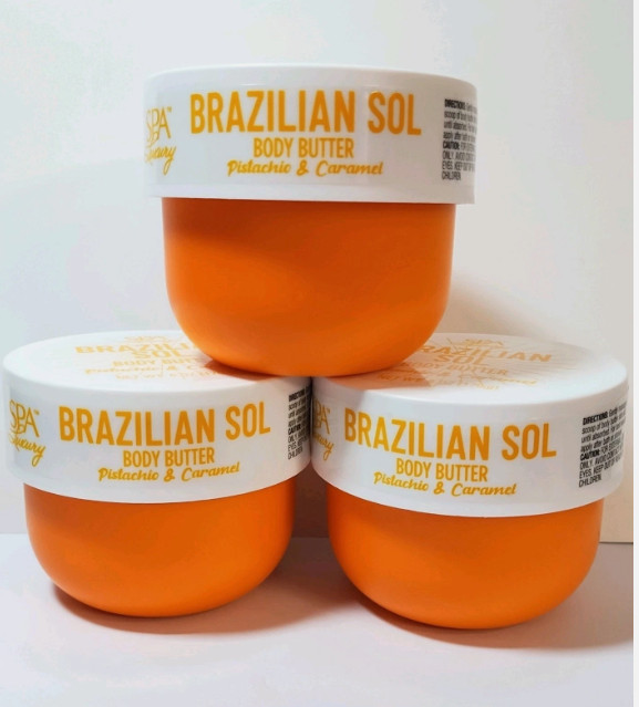 3 Spa Luxury Brazilian Sol Body Butter Pistachio & Caramel 6 oz. New and Sealed