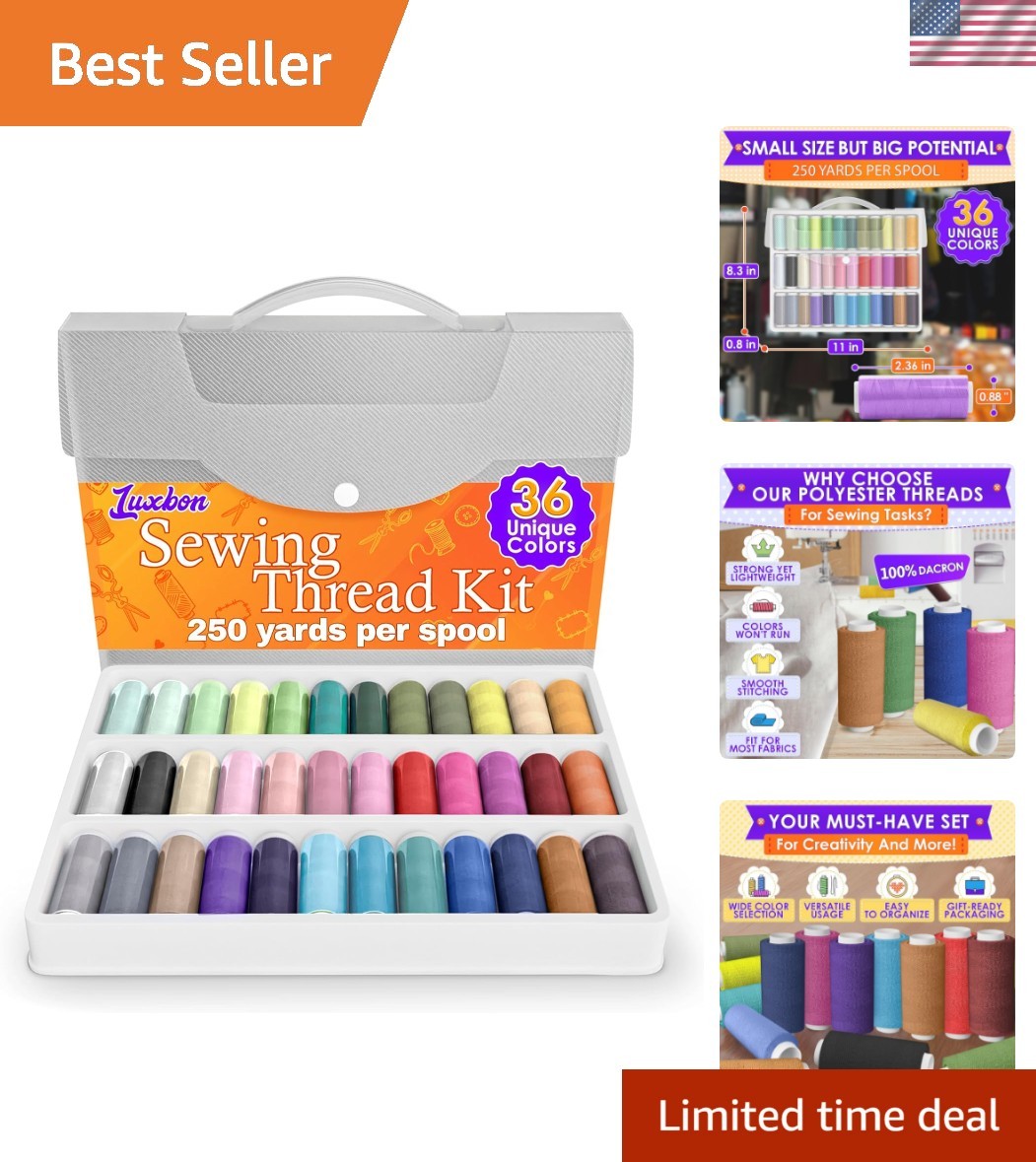 Complete Sewing Thread Collection - 36 Colors, 250 Yards Spools for DIY Projects