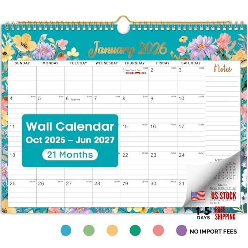 Calendar 2026-2027, Monthly Wall Calendar Runs Until June 2027, 11.5" A-Floral