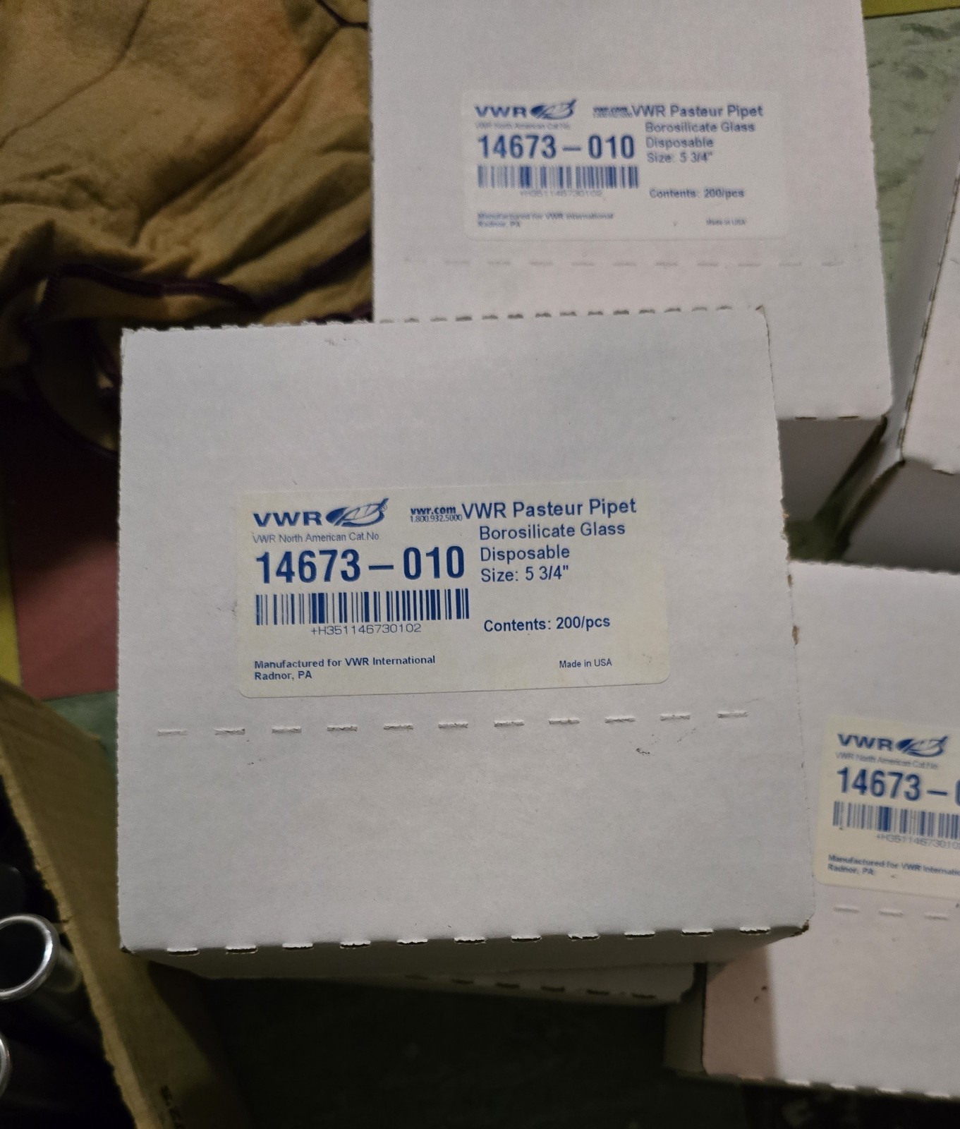 VWR 5 ¾” DISPOSABLE GLASS PASTEUR PIPETS 14672-410 BOX OF 175