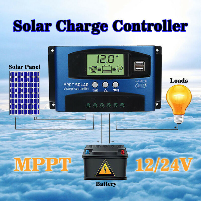 60A MPPT Solar Panel Regulator Charge Controller 12V/24V Auto Focus Tracking,