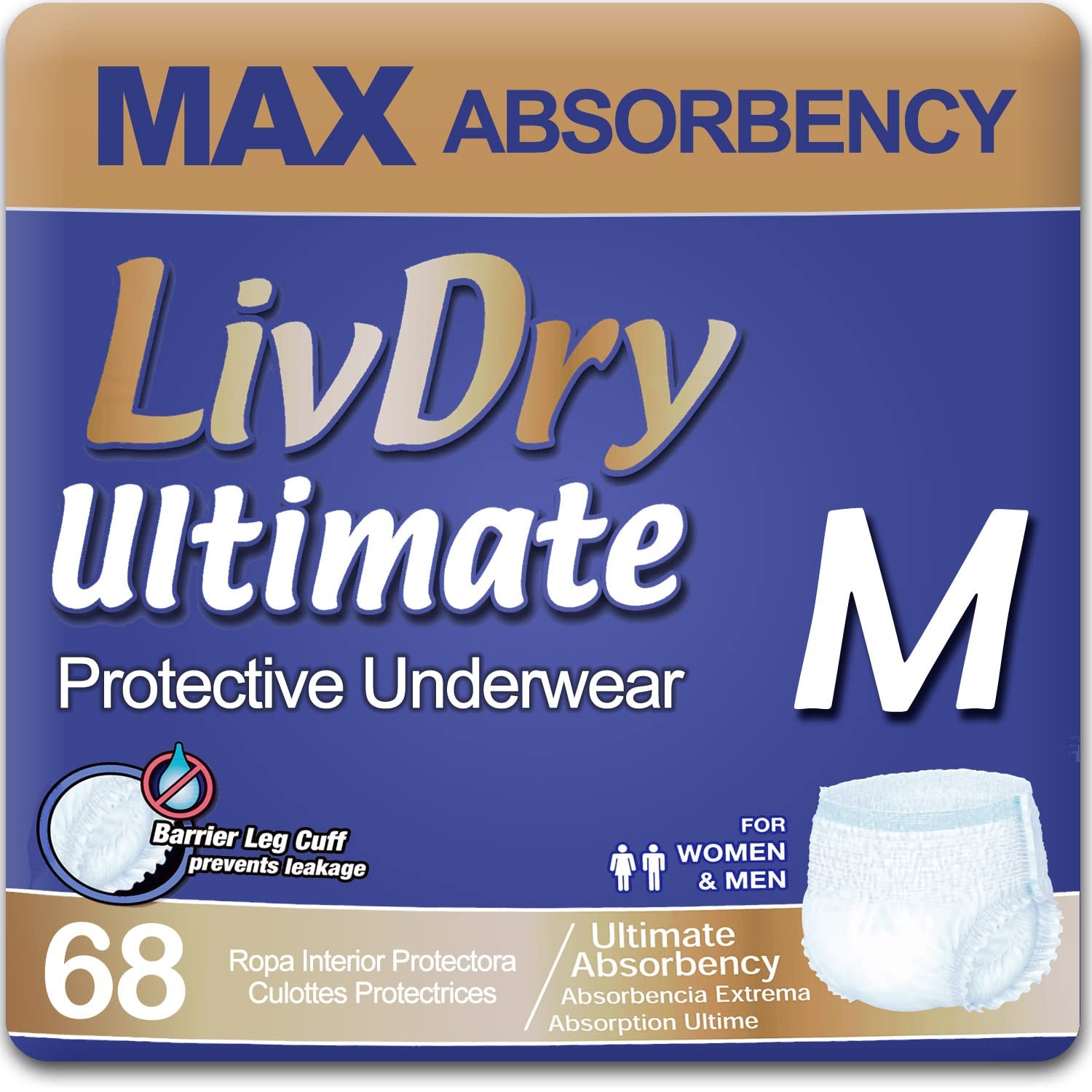 LivDry Ultimate Adult Incontinence Underwear, Max Absorbent Adult Diapers wit...