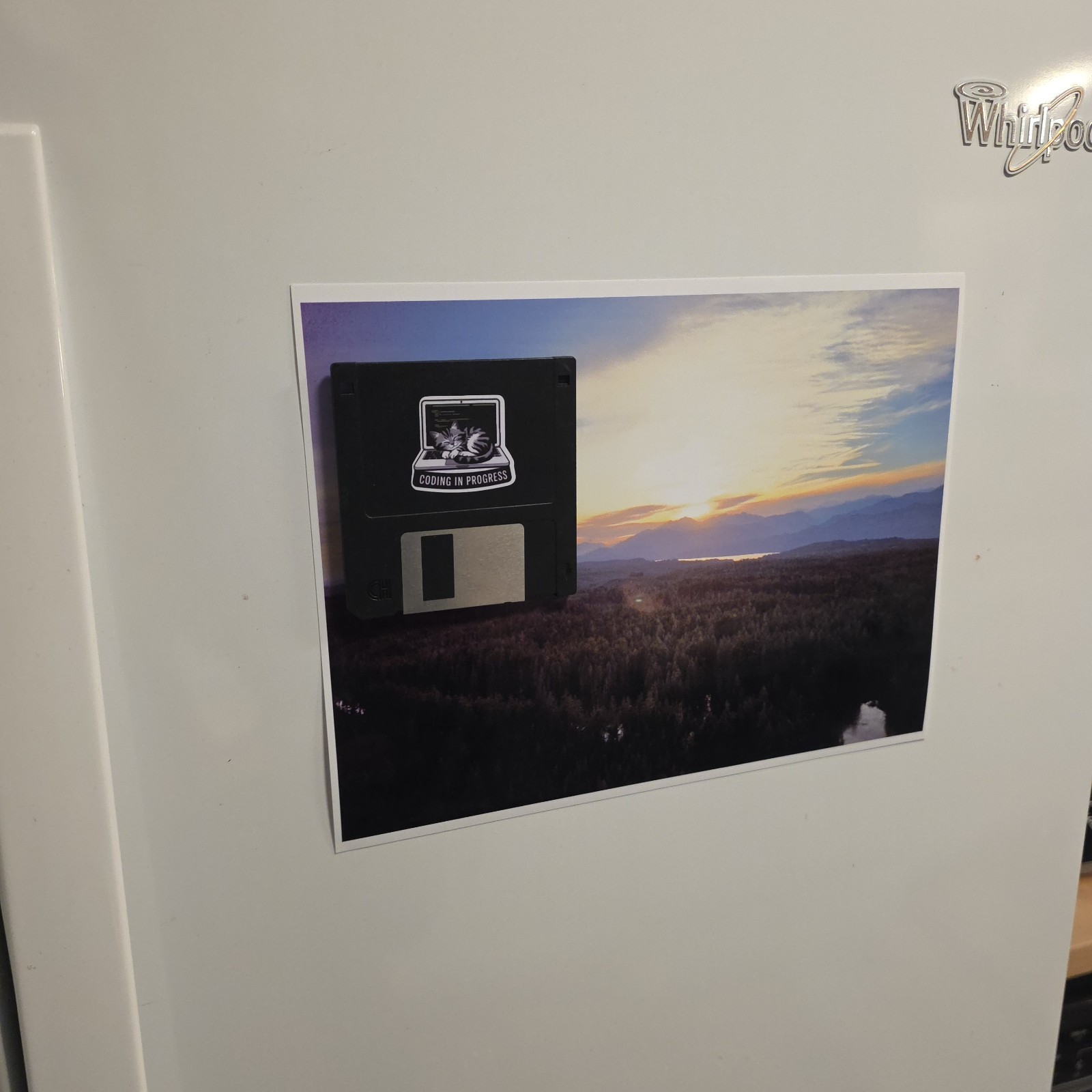 Floppy Disk Fridge Magnet w/ Coding Sticker Fun Retro Office & Fridge Tech Decor