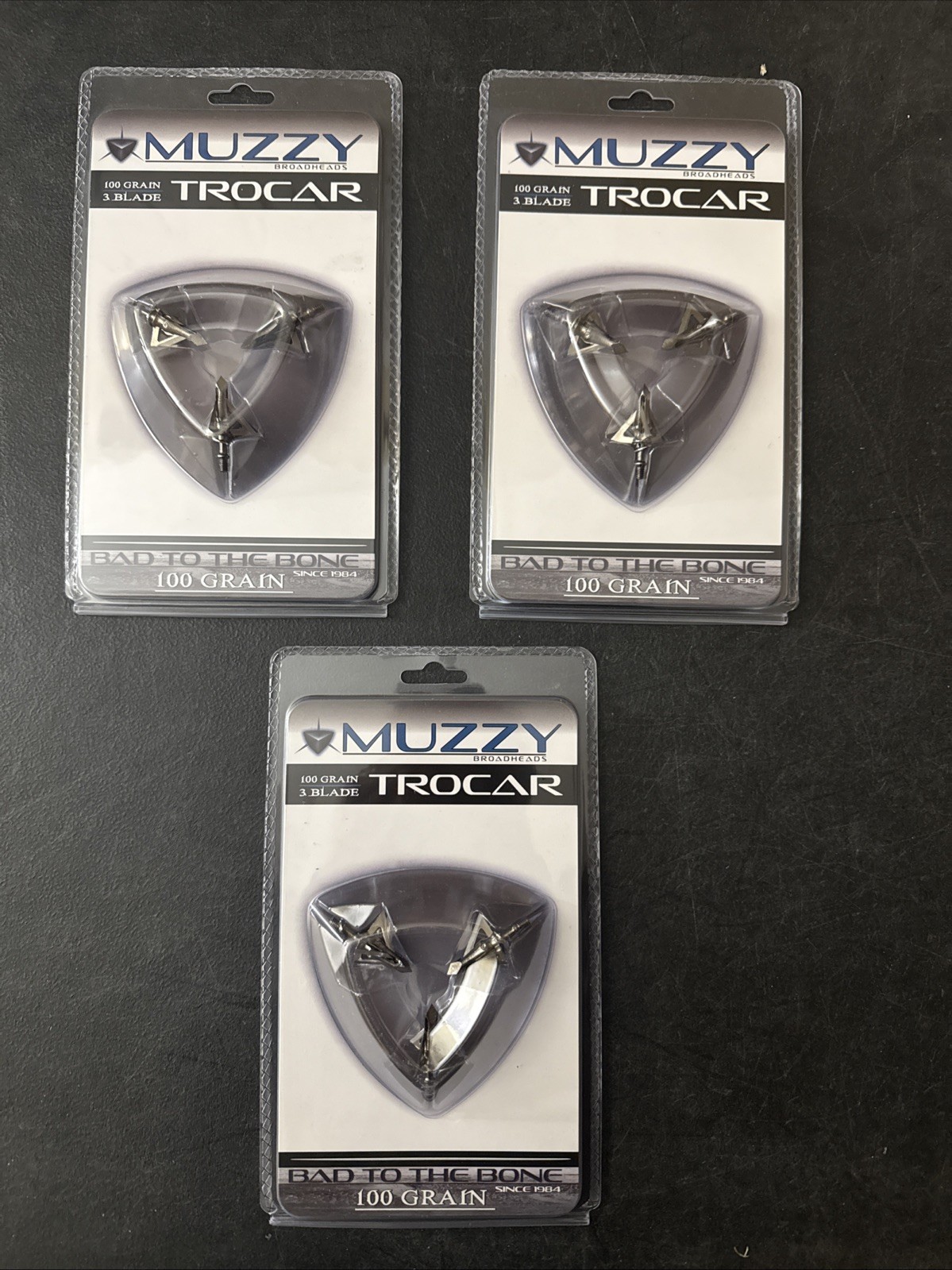 Muzzy Trocar 100gr 3-Blade Fixed Broadheads Archery Hunting – 3 Pack NEW